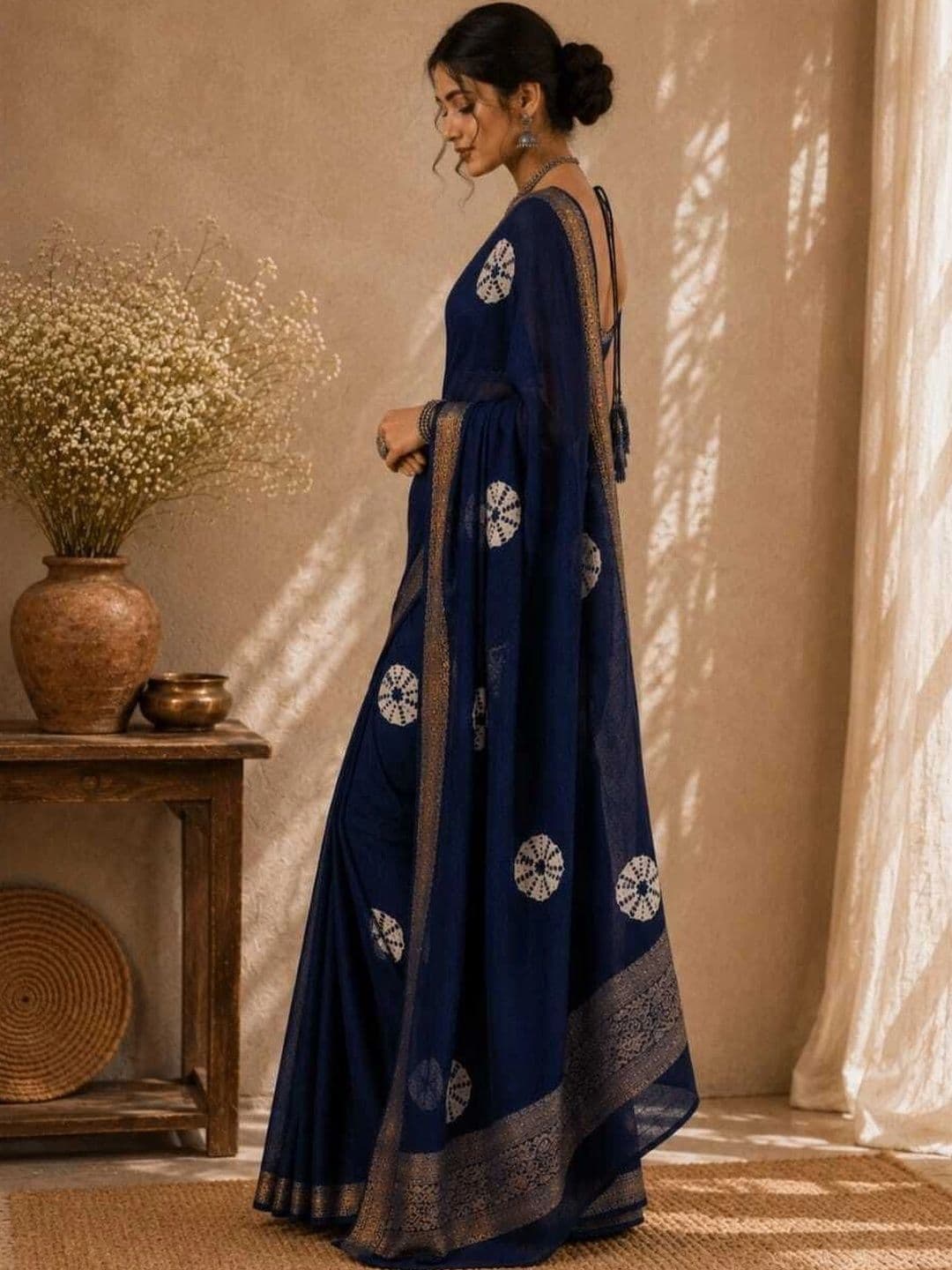 Nehaa Elegance Tie and Dye Zari Organza Saree thumbnail 4