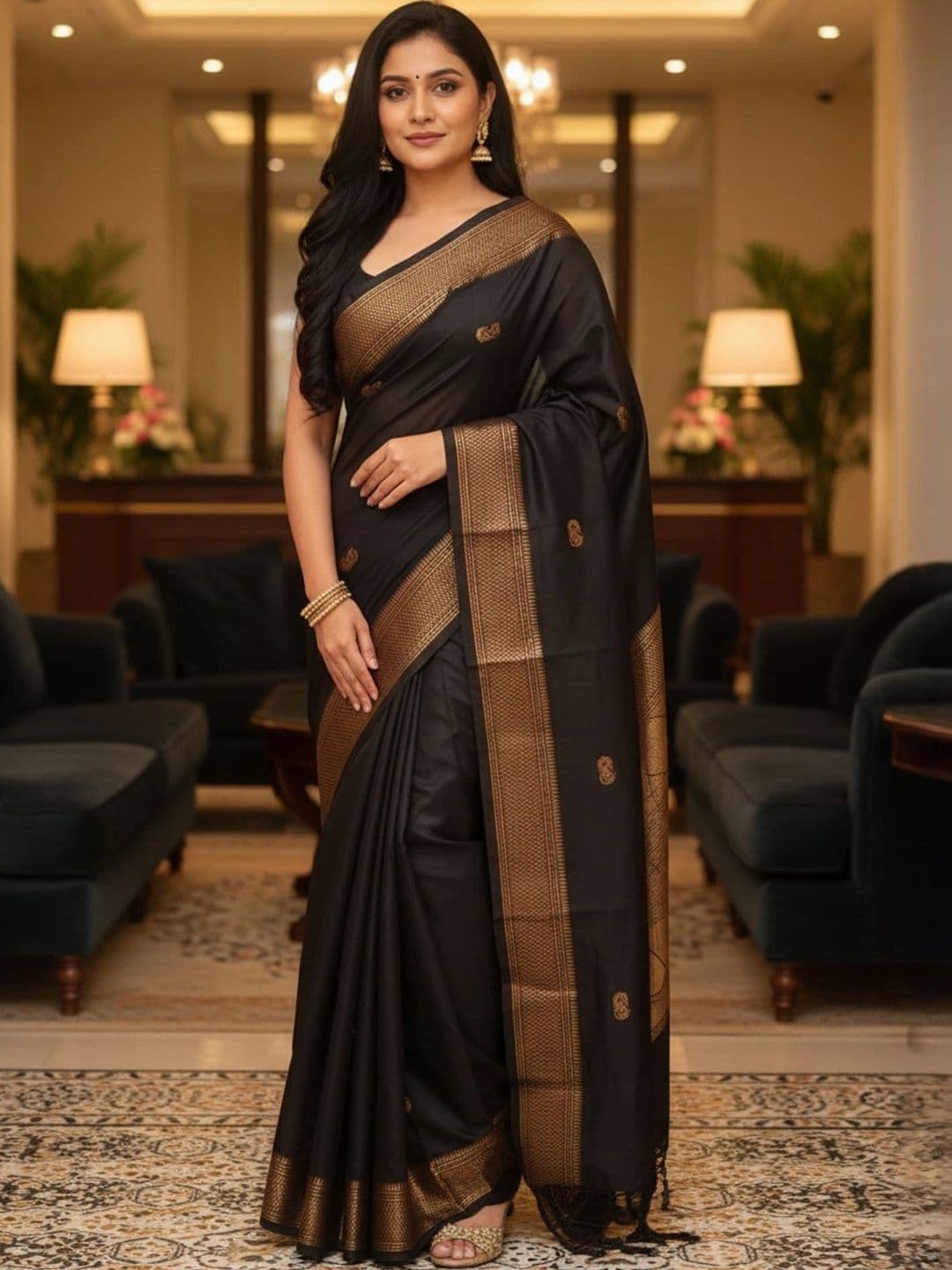 Sangria Zari Pure Cotton Heavy Work Kanjeevaram Saree - view 1