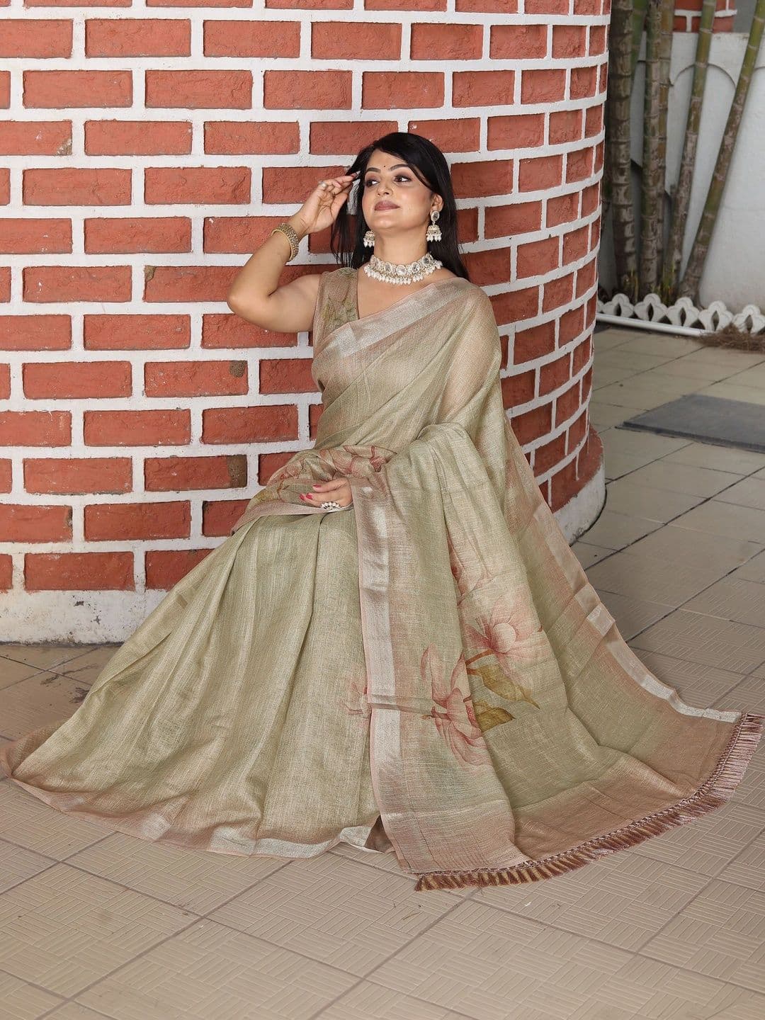 HERE&NOW Floral Silk Cotton Handloom Saree thumbnail 5