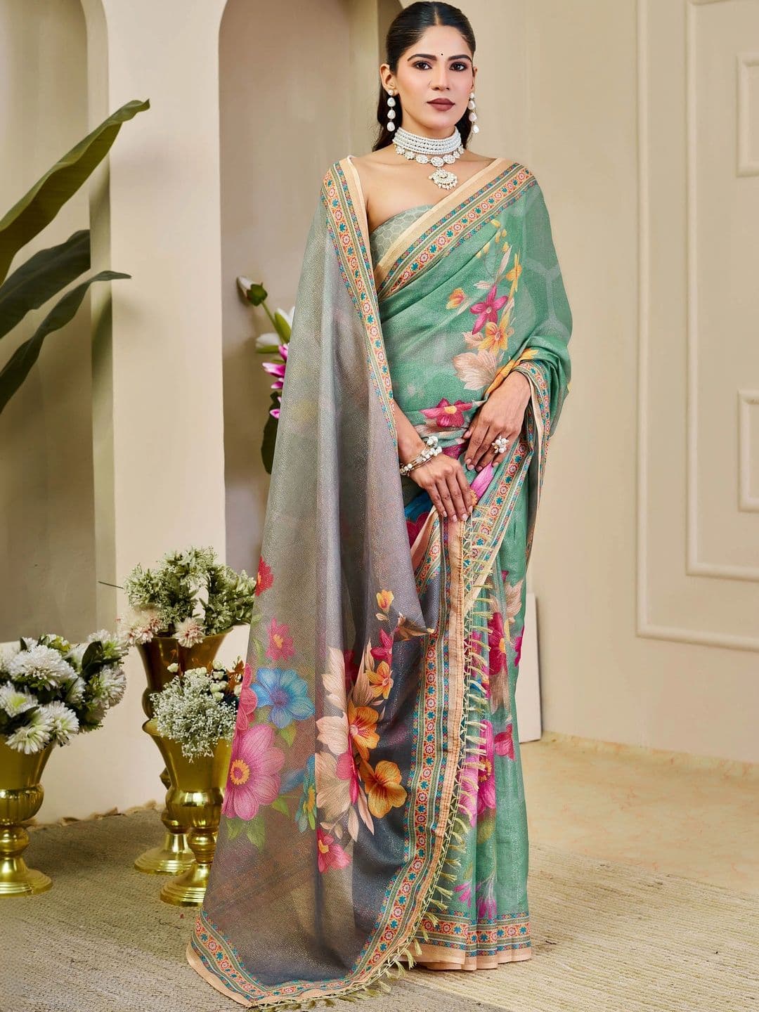 MANVAA  Women Floral Silk Cotton Handloom Saree thumbnail 3