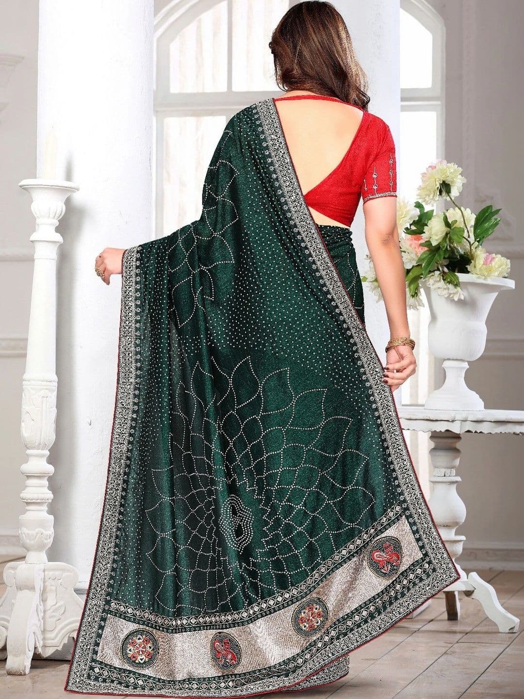 SmileyFashion Bandhani Embroidered Art Silk Designer Saree thumbnail 4