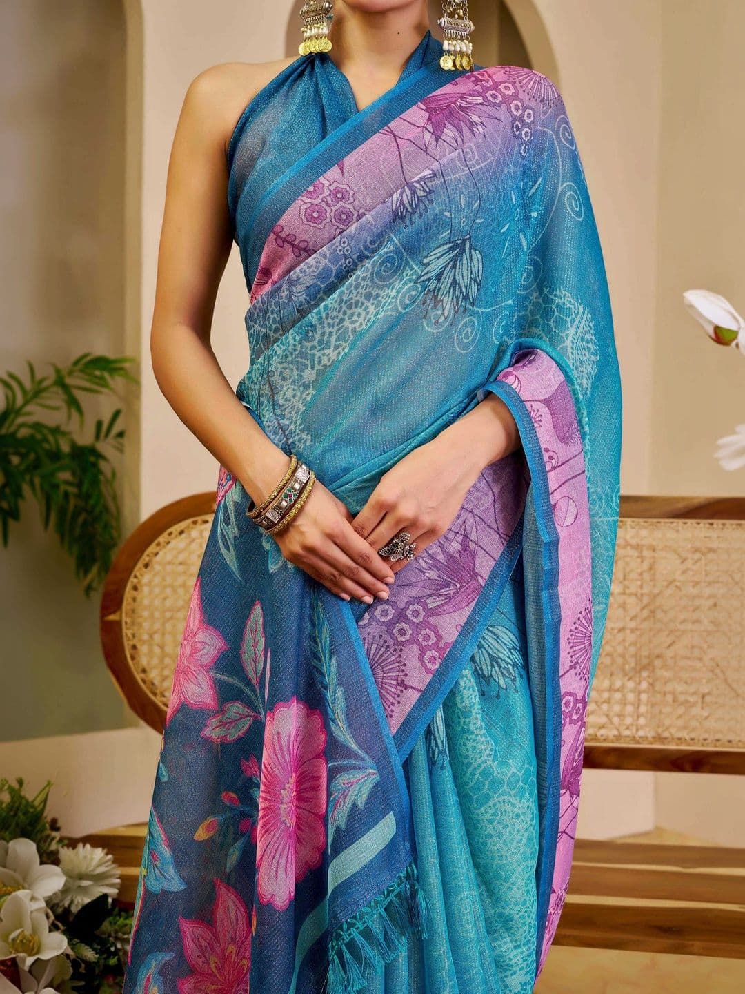 HERE&NOW Floral Silk Cotton Handloom Saree thumbnail 3