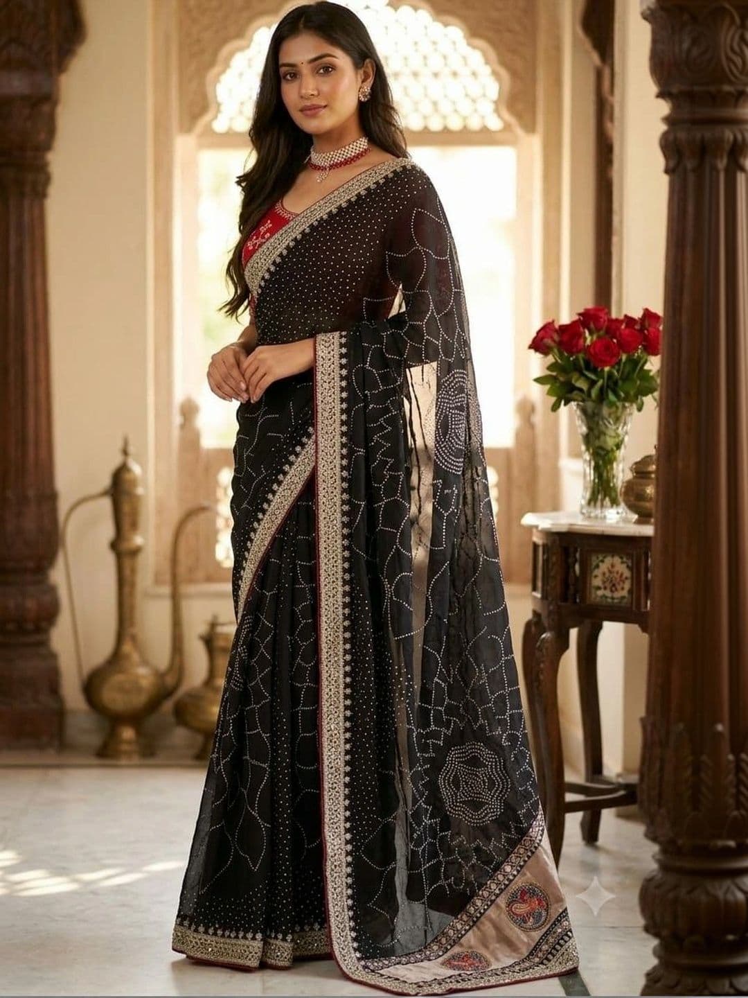 SmileyFashion Bandhani Zari Art Silk Designer Saree thumbnail 4