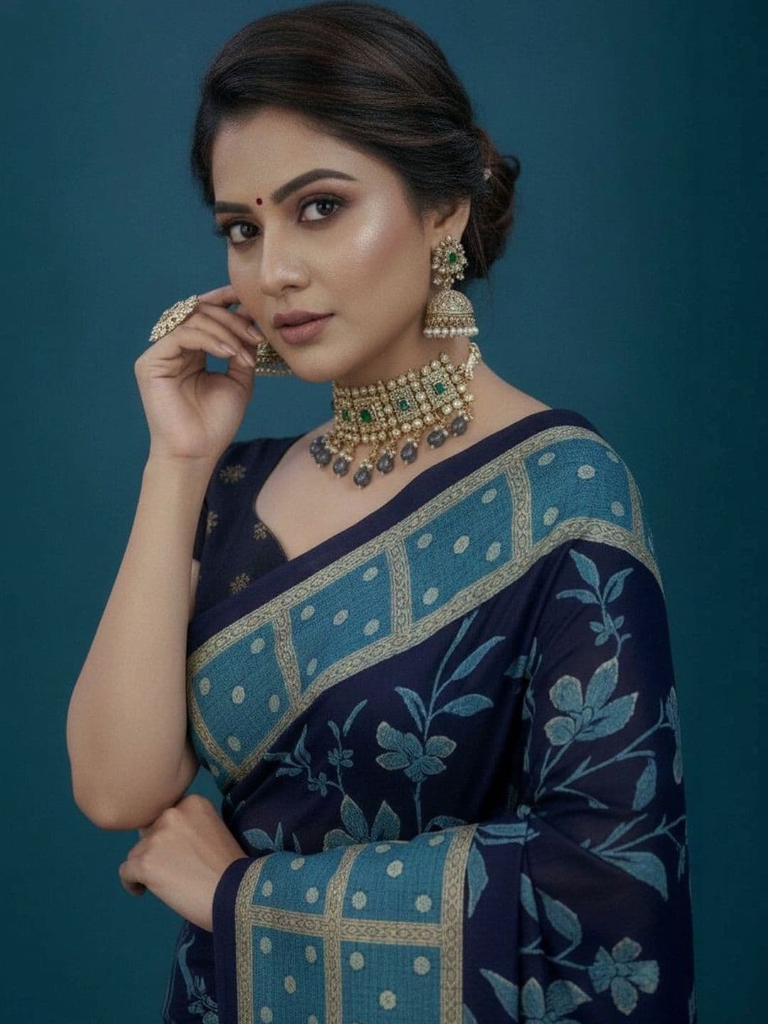 RegalDrapes Floral Poly Georgette Saree thumbnail 3