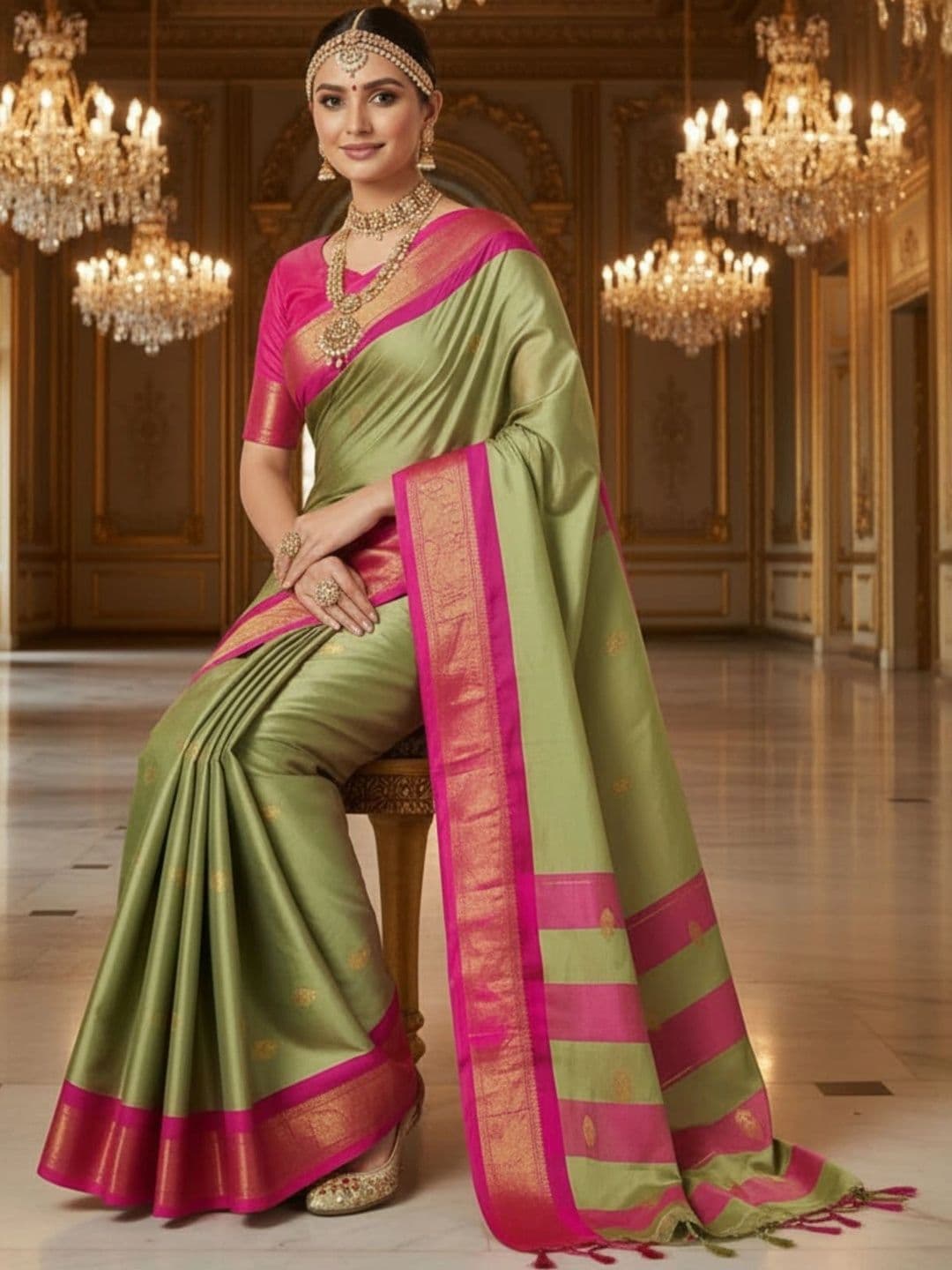 Sangria Women Zari Pure Cotton Kanjeevaram Saree thumbnail 2