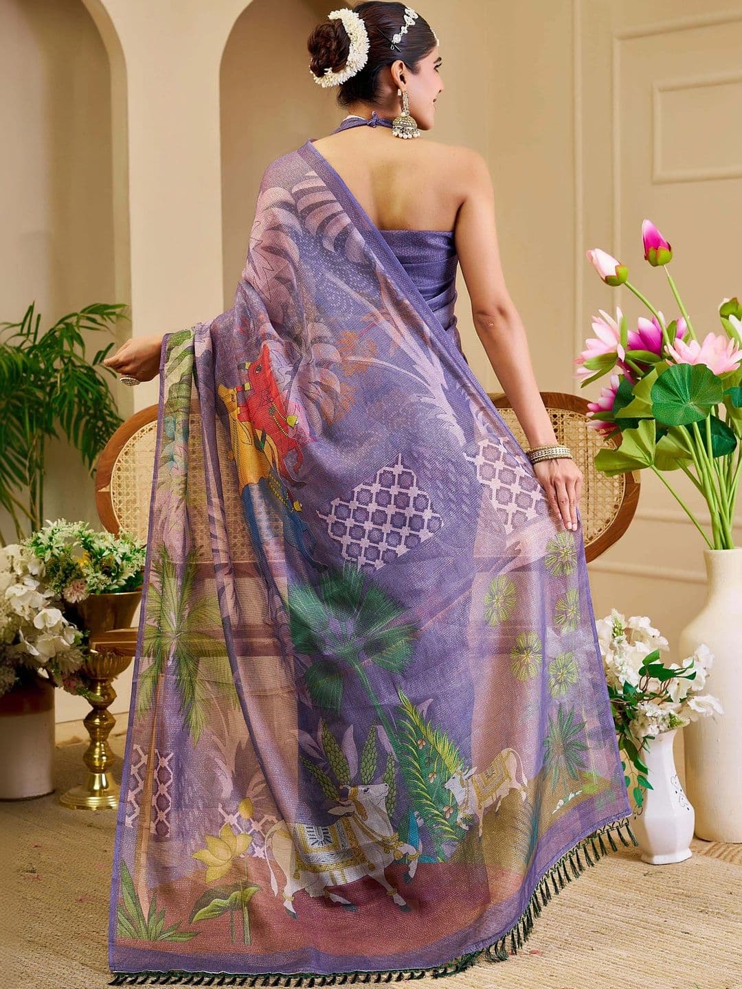 HERE&NOW Floral Silk Cotton Fusion Saree thumbnail 4
