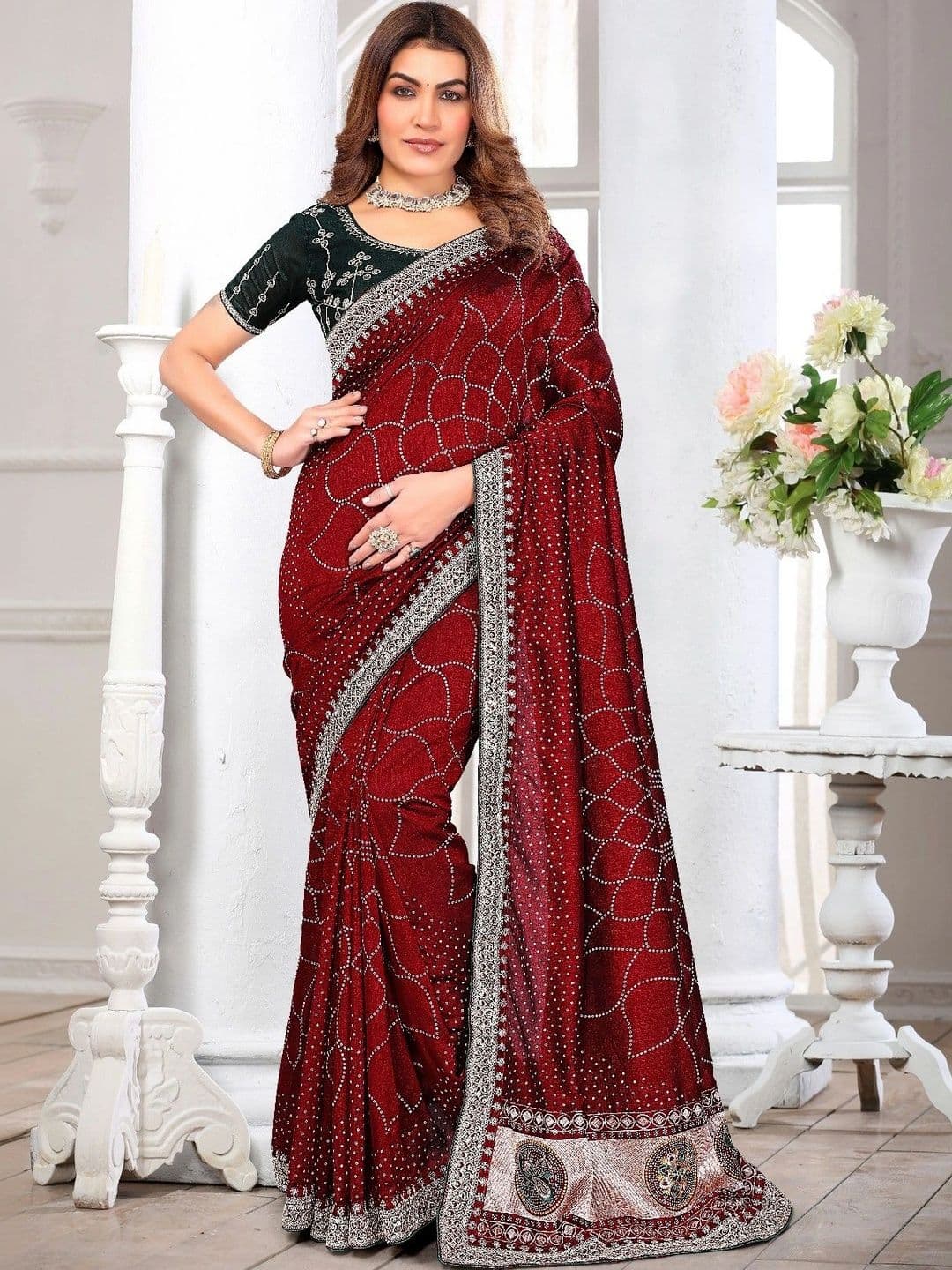 SmileyFashion Embellished Embroidered Art Silk Designer Saree - view 1