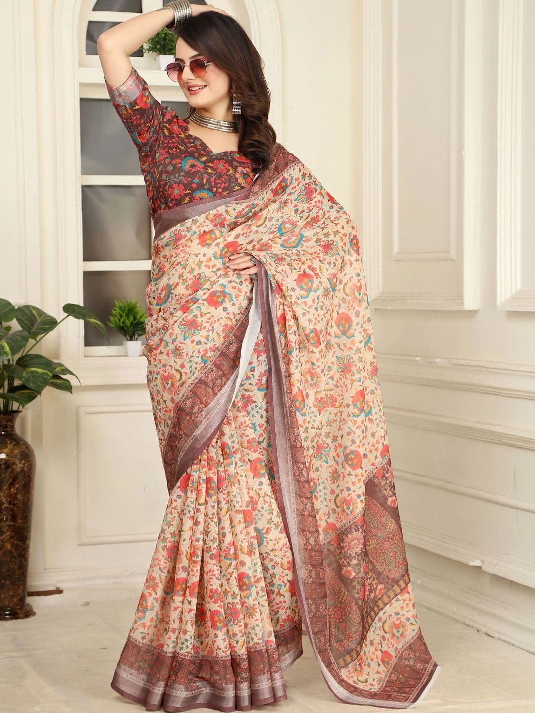 MANVAA Floral Saree thumbnail 3