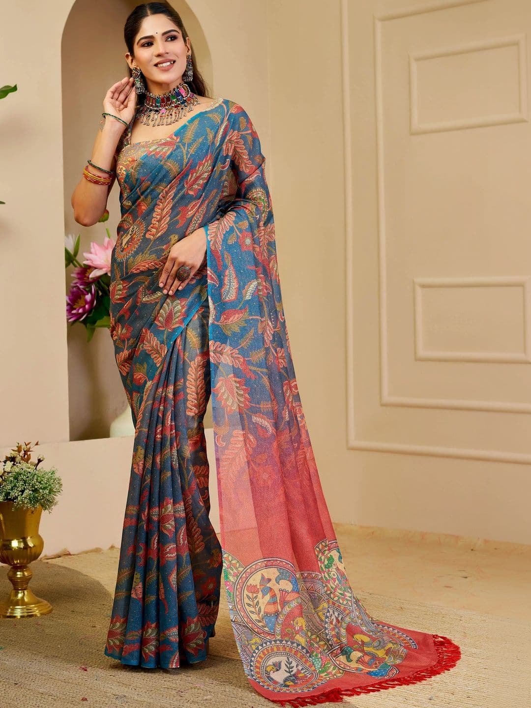 MANVAA Women Kalamkari Silk Cotton Handloom Saree - view 1