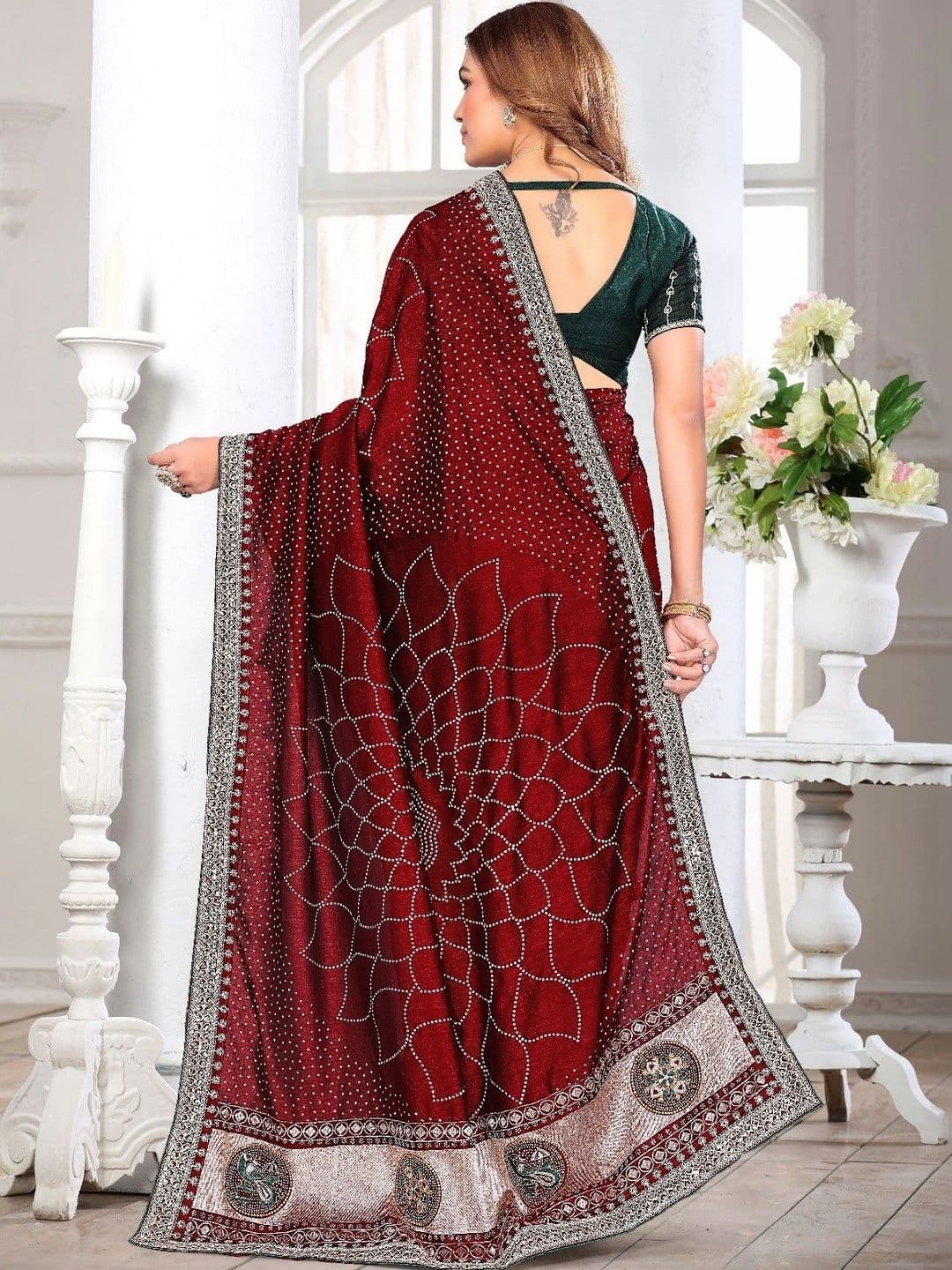 SmileyFashion Embellished Embroidered Art Silk Designer Saree thumbnail 3