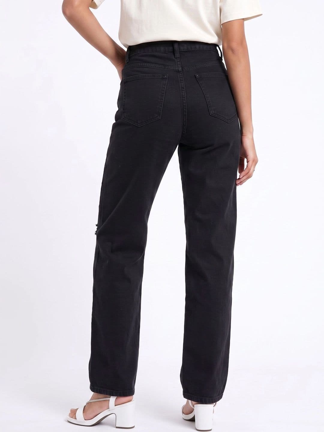 jeancherry Women Classic Relaxed Fit Mid-Rise Slash Knee Stretchable Jeans thumbnail 2