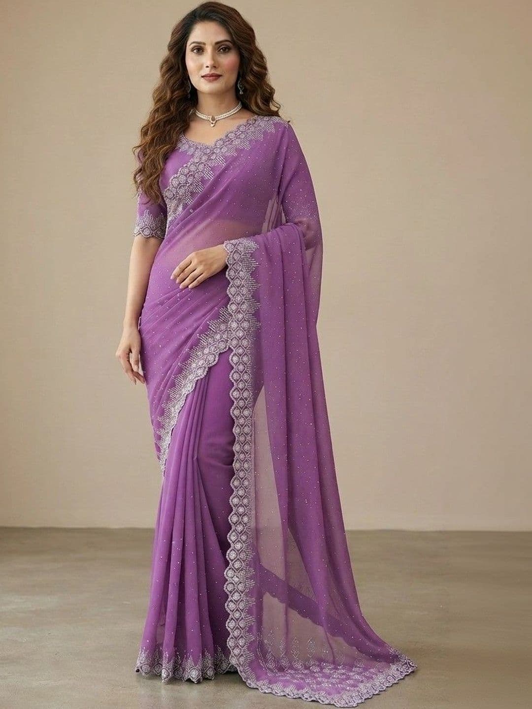 SmileyFashion Pure Georgette Saree thumbnail 2