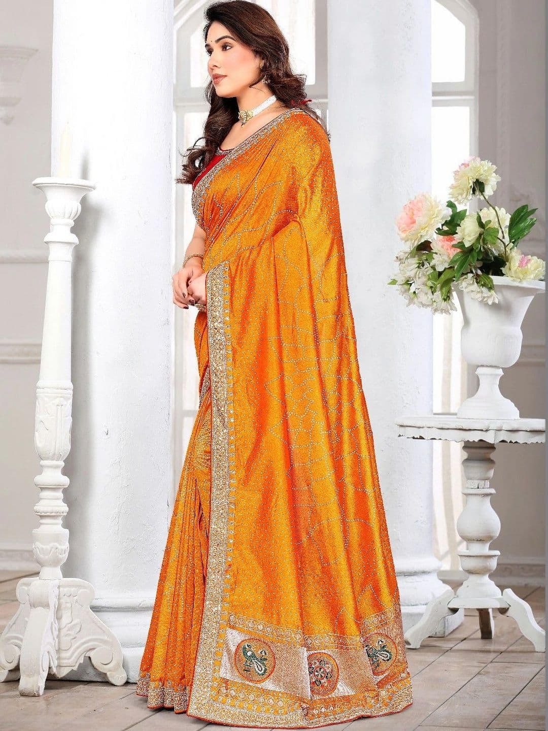 SmileyFashion Bandhani Embroidered Art Silk Designer Saree thumbnail 4