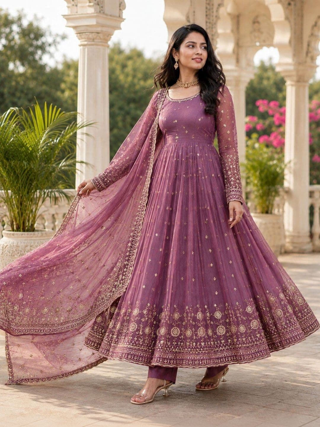 KALINI Women Ethnic Motifs Embroidered Empire Kurta with Trousers & With Dupatta - view 1