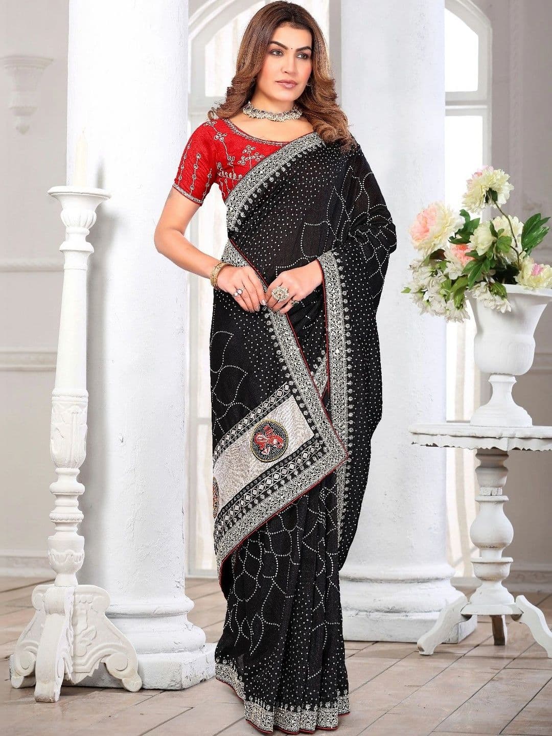 SmileyFashion Embellished Embroidered Art Silk Designer Saree - view 1