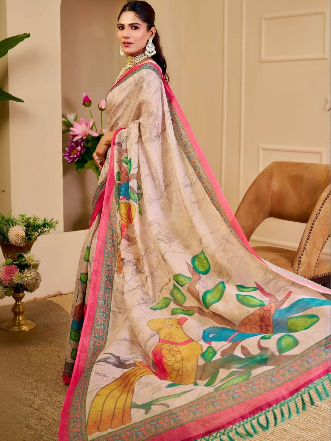 HERE&NOW Women Floral Silk Cotton Handloom Saree thumbnail 6