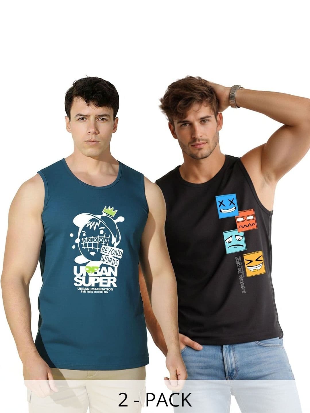 CRYPTIC Men Pack of 2 Sleeveless Round Neck Casual Printed T-shirt - view 1