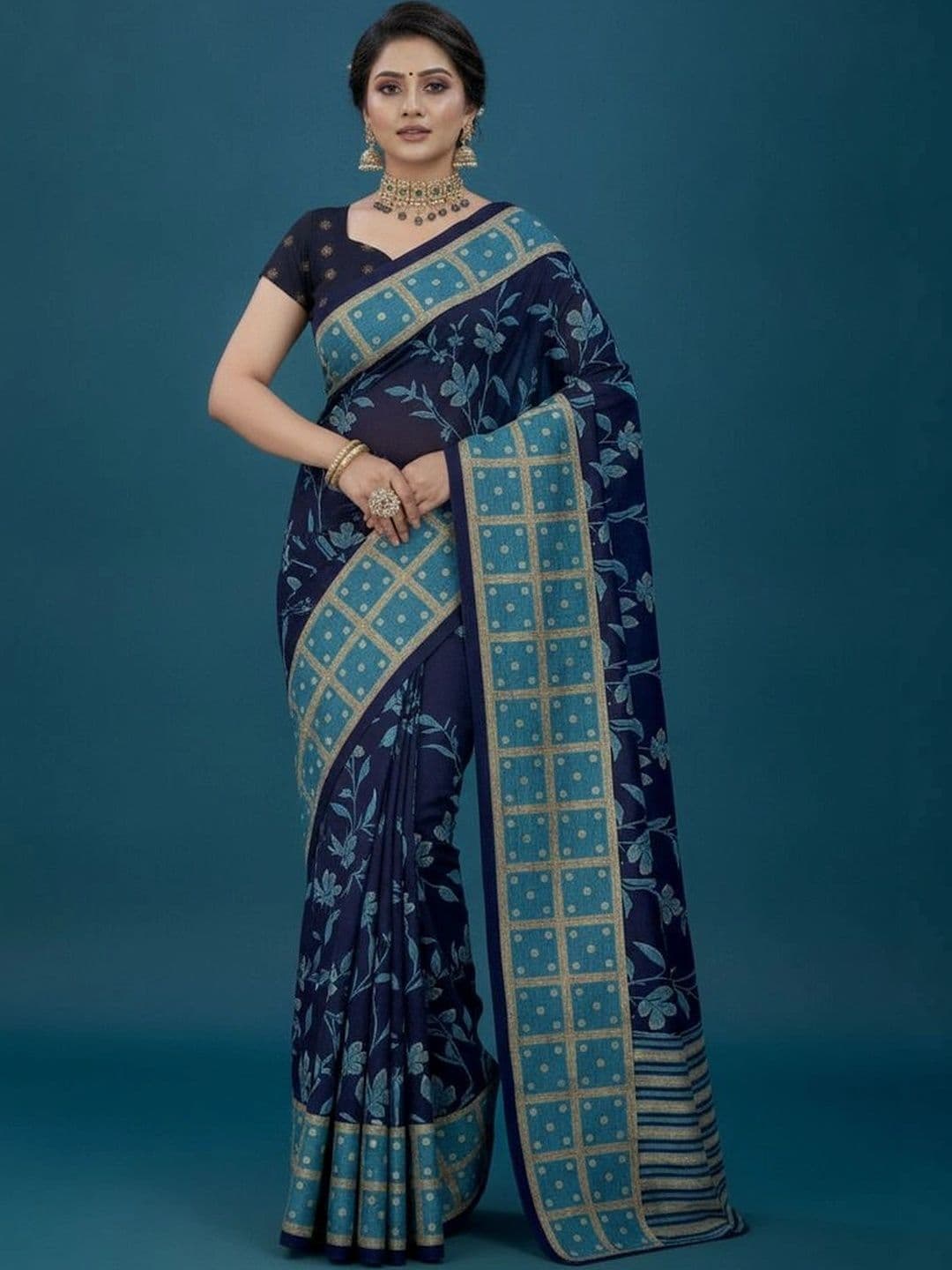RegalDrapes Floral Poly Georgette Saree - view 1