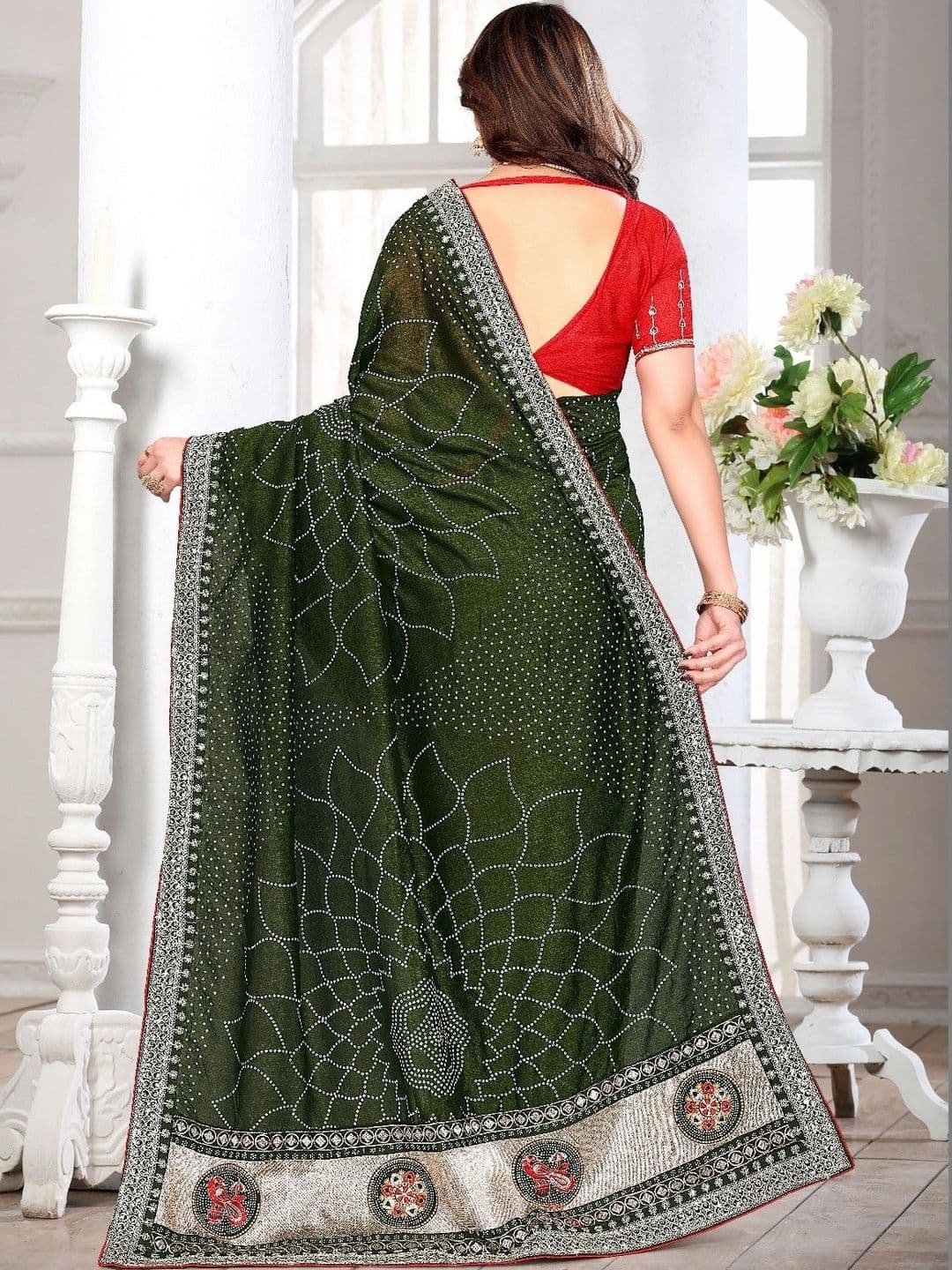 SmileyFashion Bandhani Embroidered Art Silk Designer Saree thumbnail 3