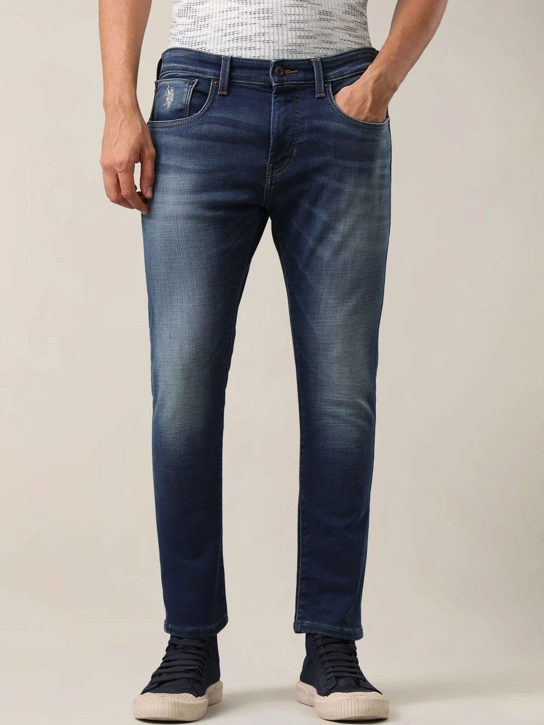U.S. Polo Assn. Denim Co. Men Tapered Fit Mid-Rise Low Distress Jeans thumbnail 2