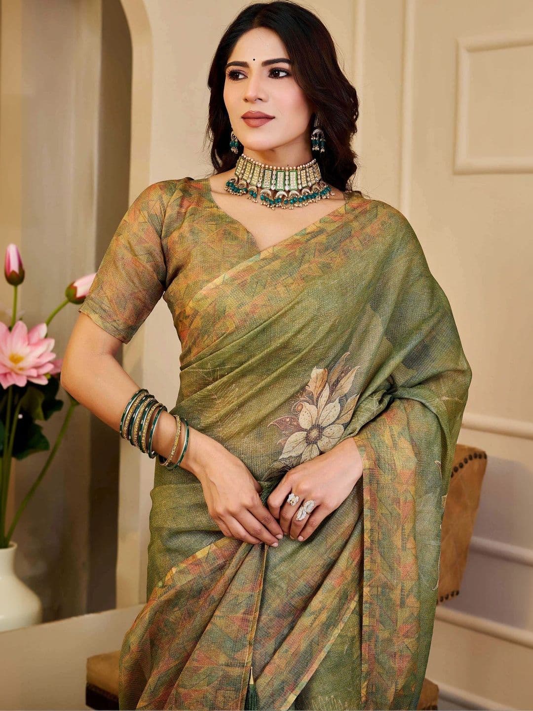 HERE&NOW Floral Silk Cotton Handloom Saree thumbnail 4