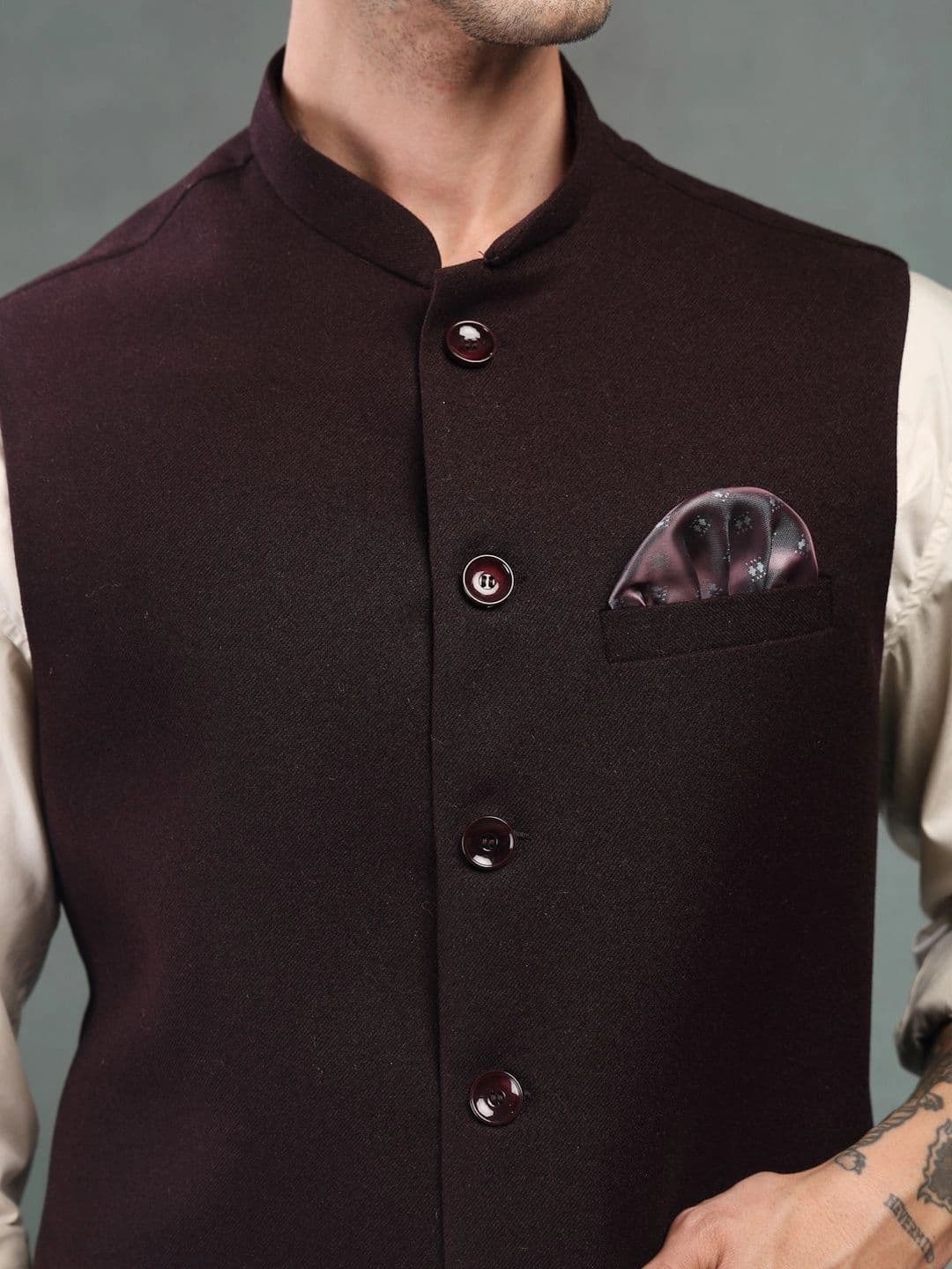 Badoliya & Sons Pure Wool Woven Nehru Jackets thumbnail 6