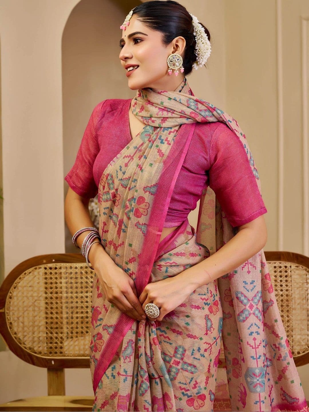 MANVAA Floral Silk Cotton Handloom Saree thumbnail 6