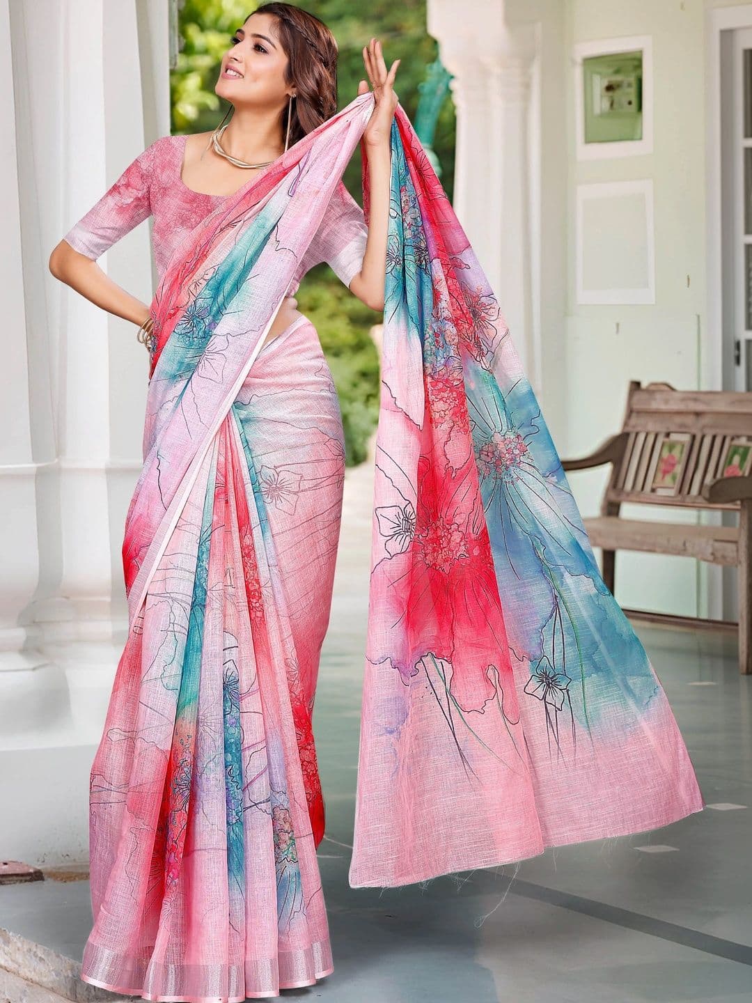 Maroosh Floral Saree thumbnail 5