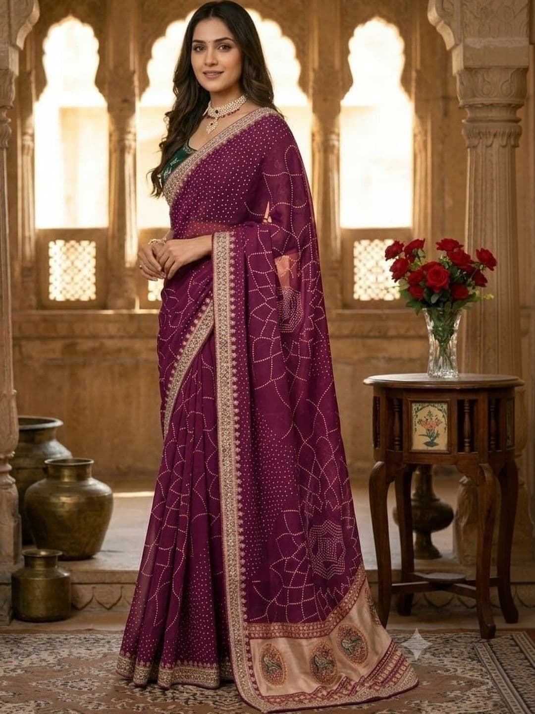 SmileyFashion Bandhani Embroidered Art Silk Designer Saree - view 1