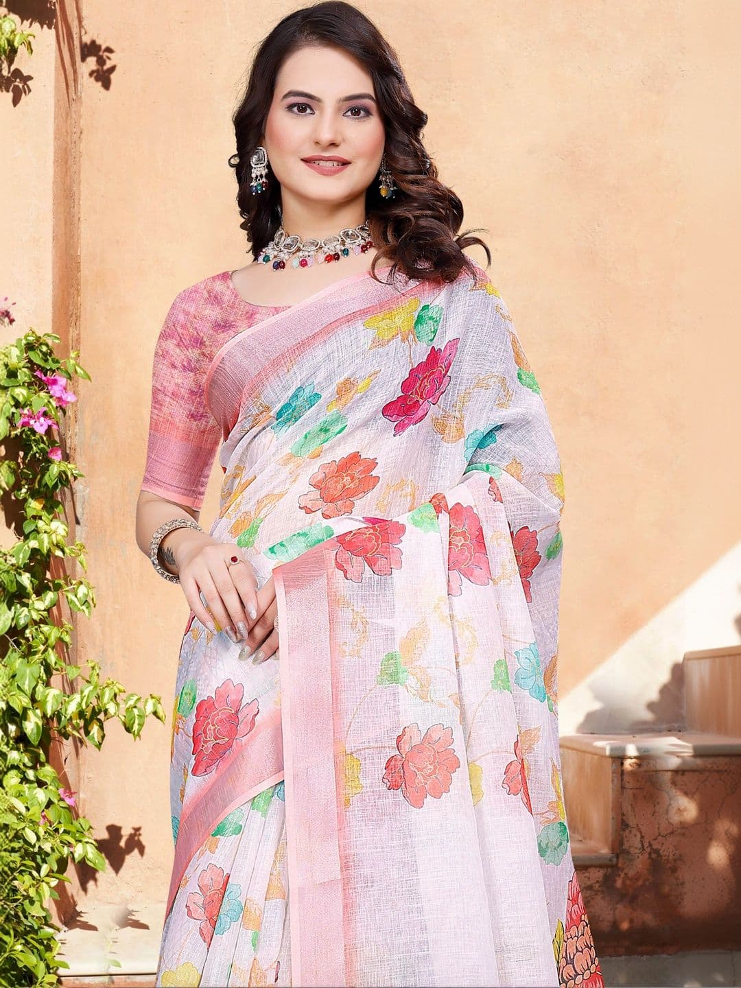 MANVAA Women Floral Cotton Saree thumbnail 4