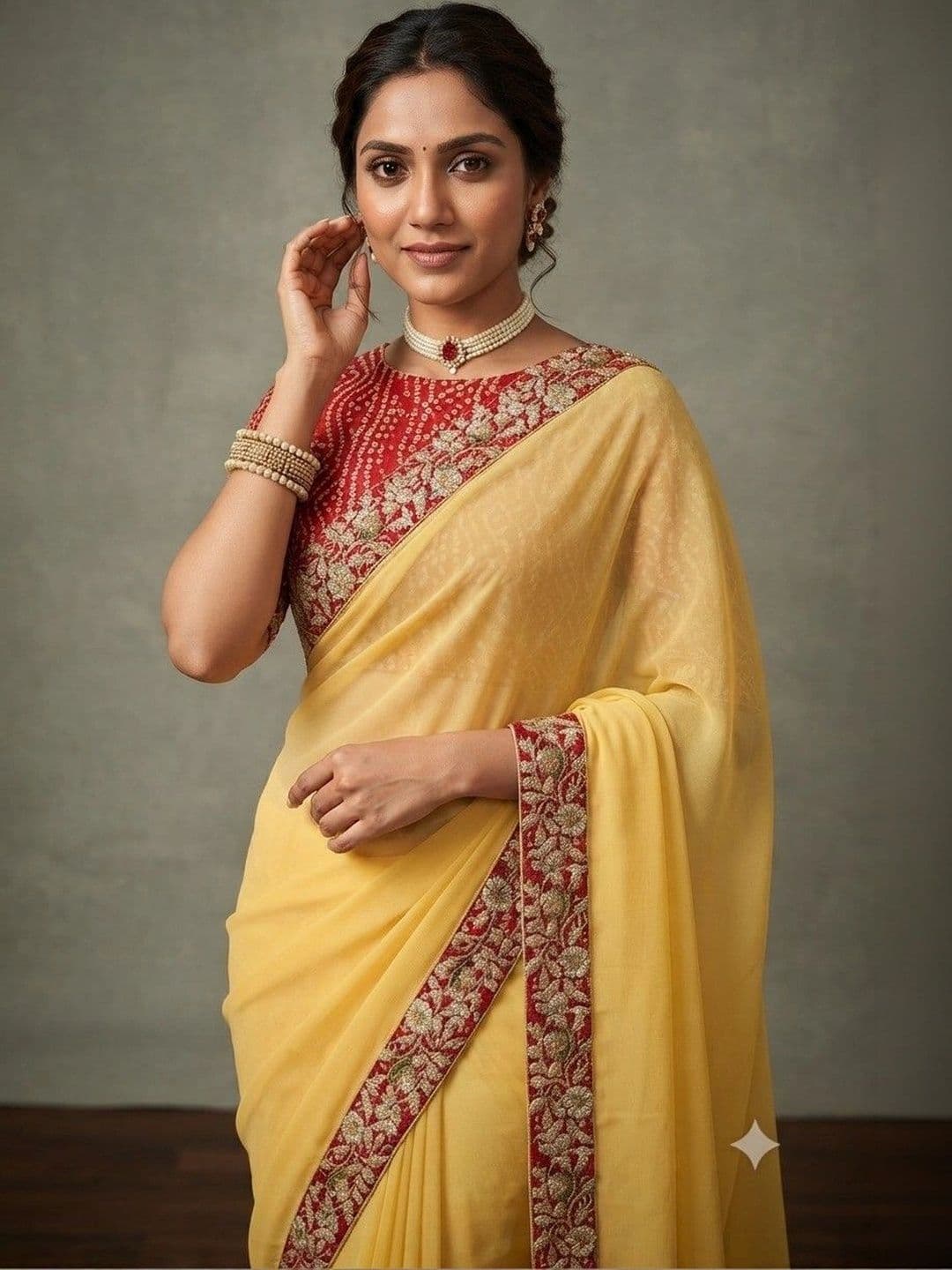 SmileyFashion Floral Embroidered Poly Chiffon Designer Saree thumbnail 2