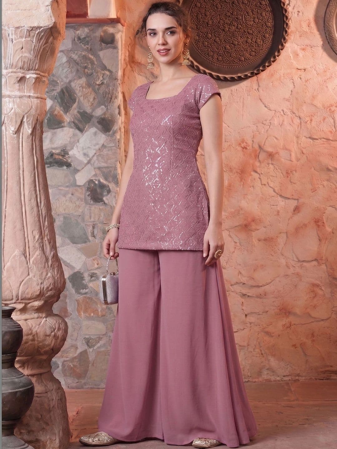 Navlik Women Embroidered Regular Sequinned Kurta with Palazzos & With Dupatta thumbnail 3