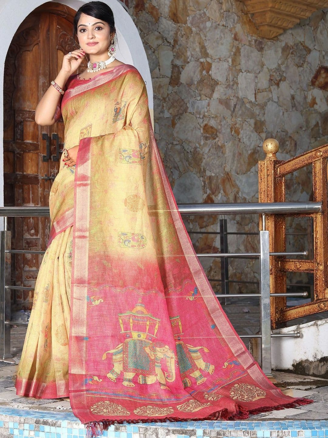 HERE&NOW Woven Design Zari Silk Cotton Handloom Saree thumbnail 5
