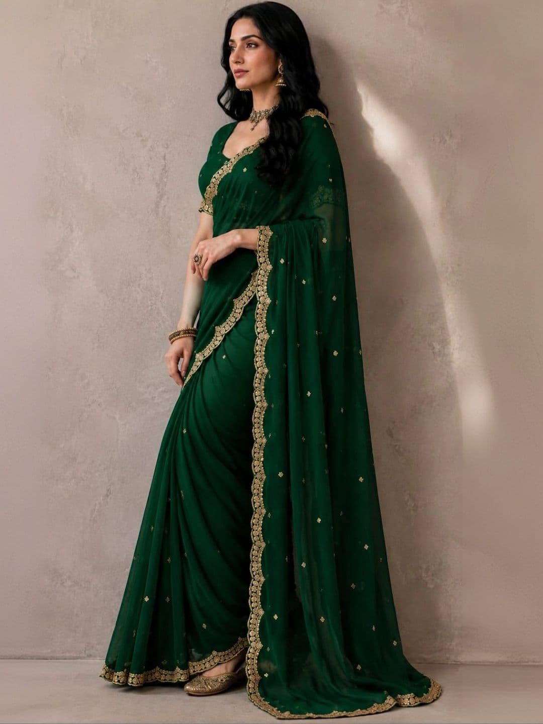 SHRIJAMYAHAM Embroidered Poly Georgette Saree thumbnail 3