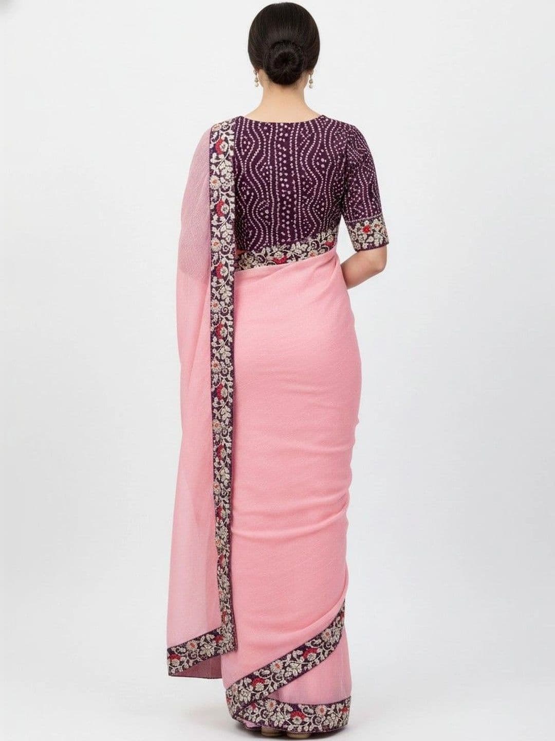 SmileyFashion Floral Embroidered Poly Chiffon Designer Saree thumbnail 3