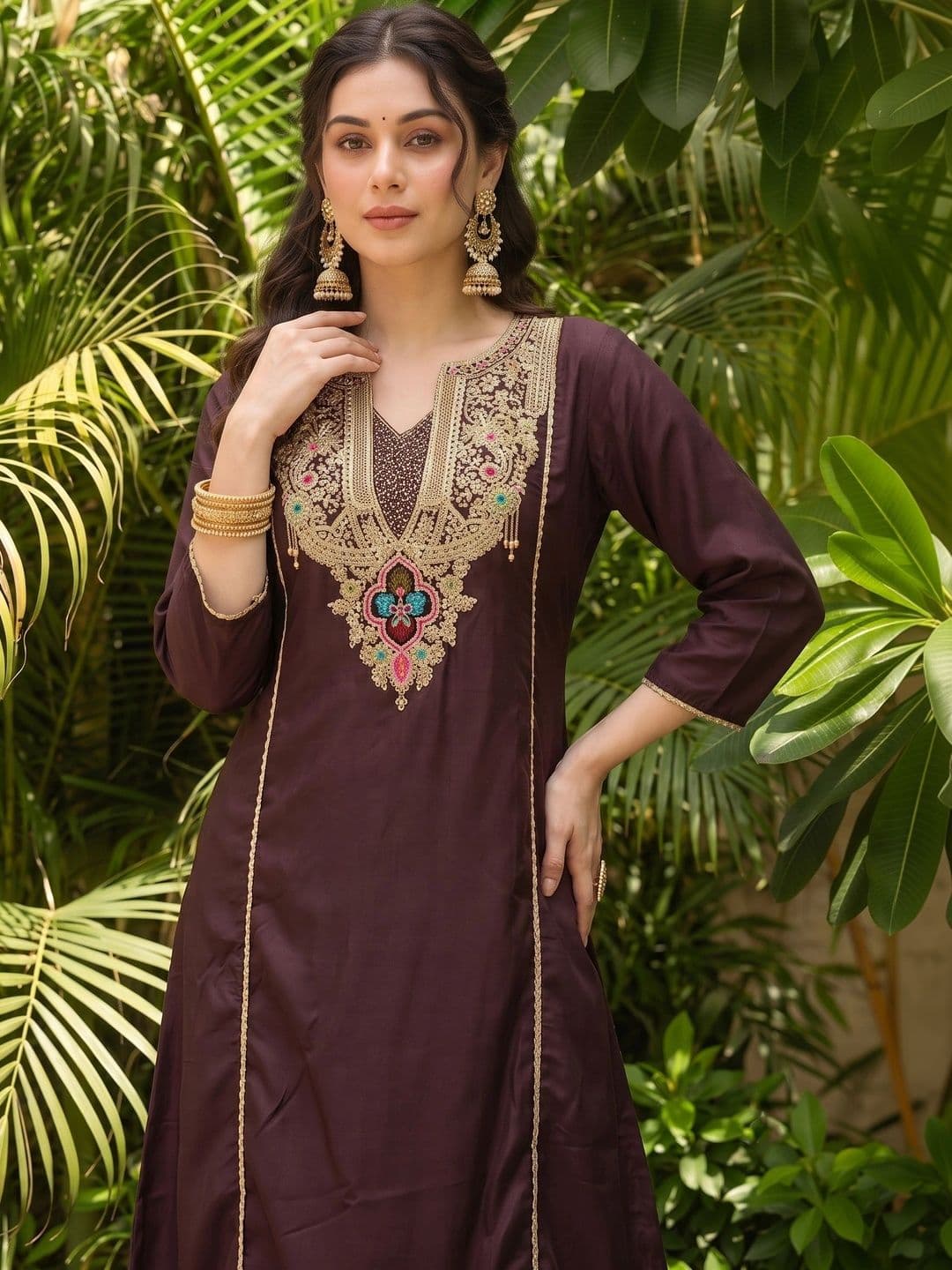 NAZARIA Women Ethnic Motifs Embroidered Regular Kurta with Trousers & With Dupatta thumbnail 4