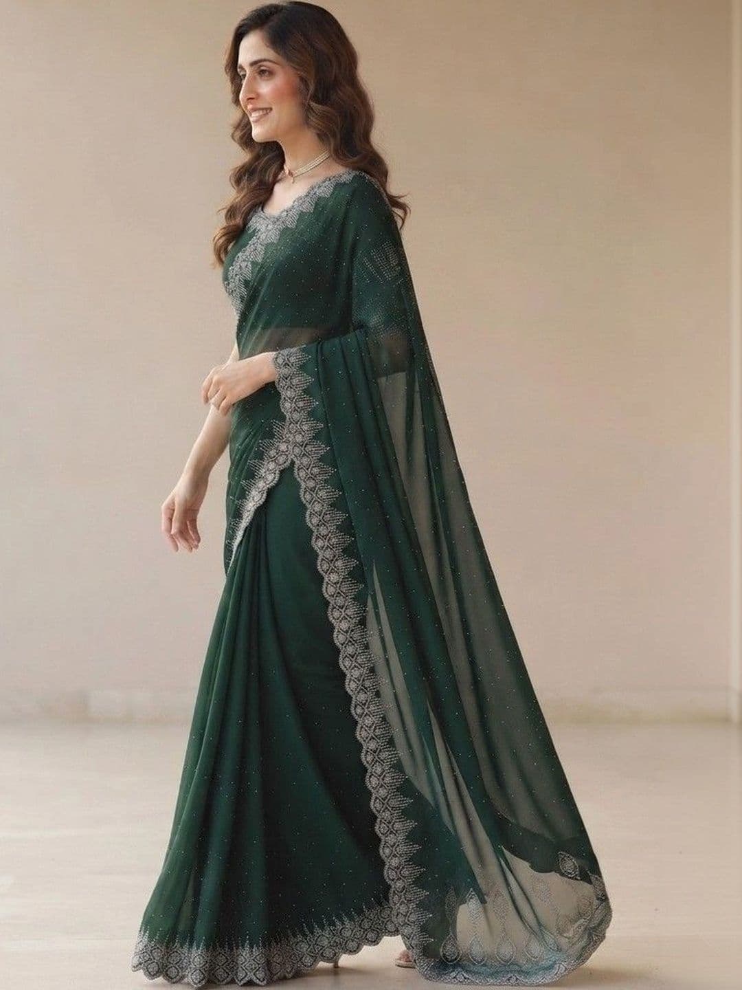 SmileyFashion Pure Georgette Saree thumbnail 5