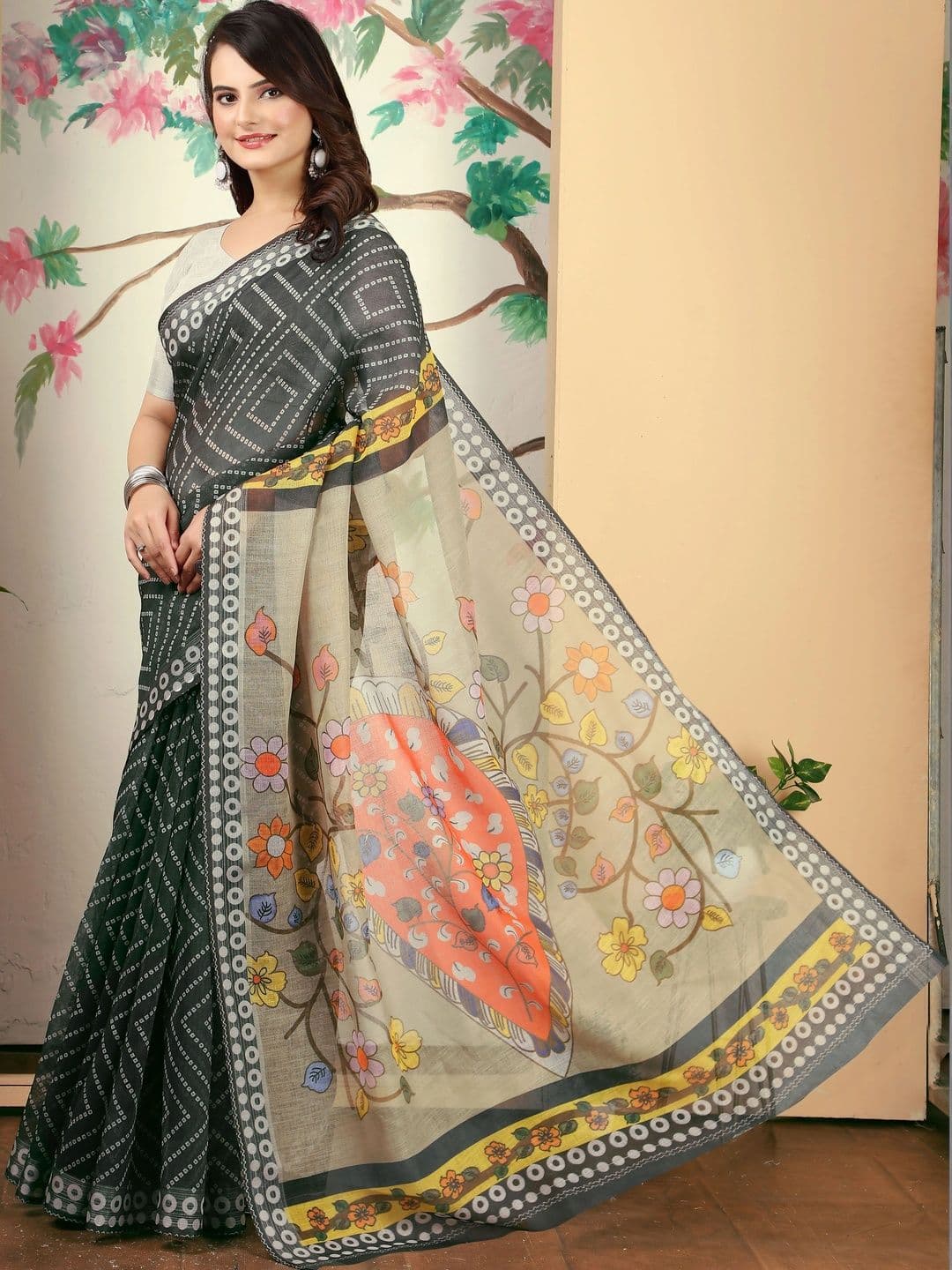 HERE&NOW Bandhani Saree thumbnail 3