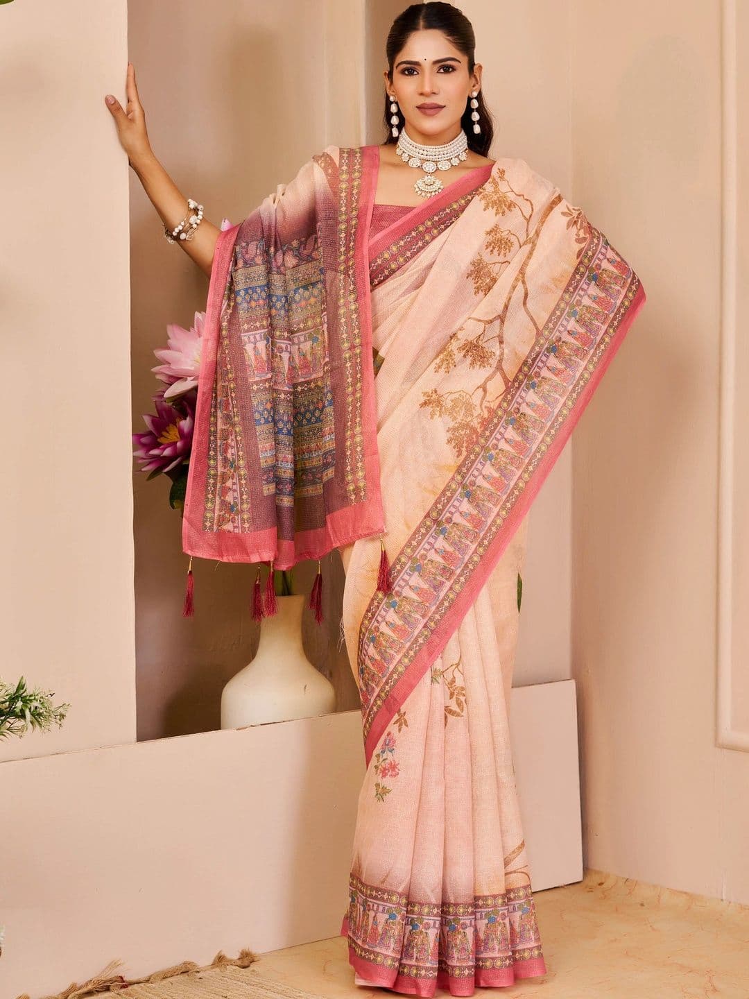 MANVAA Floral Silk Cotton Handloom Saree thumbnail 2