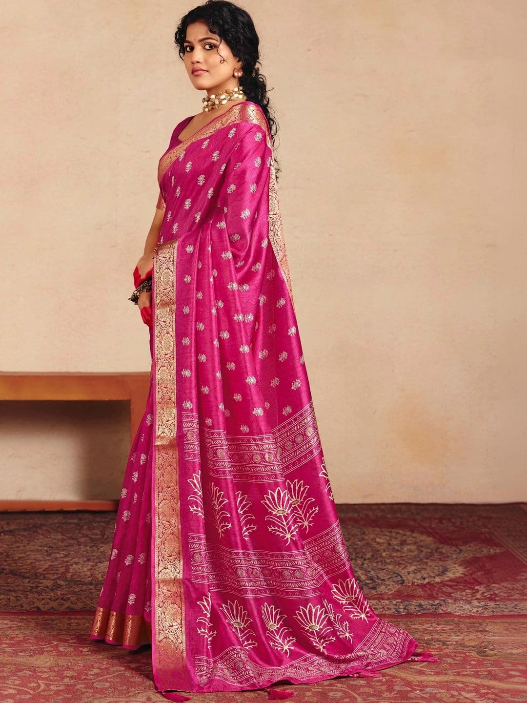 Dhaaga Ghar Ethnic Motifs Zari Silk Blend Fusion Saree thumbnail 2
