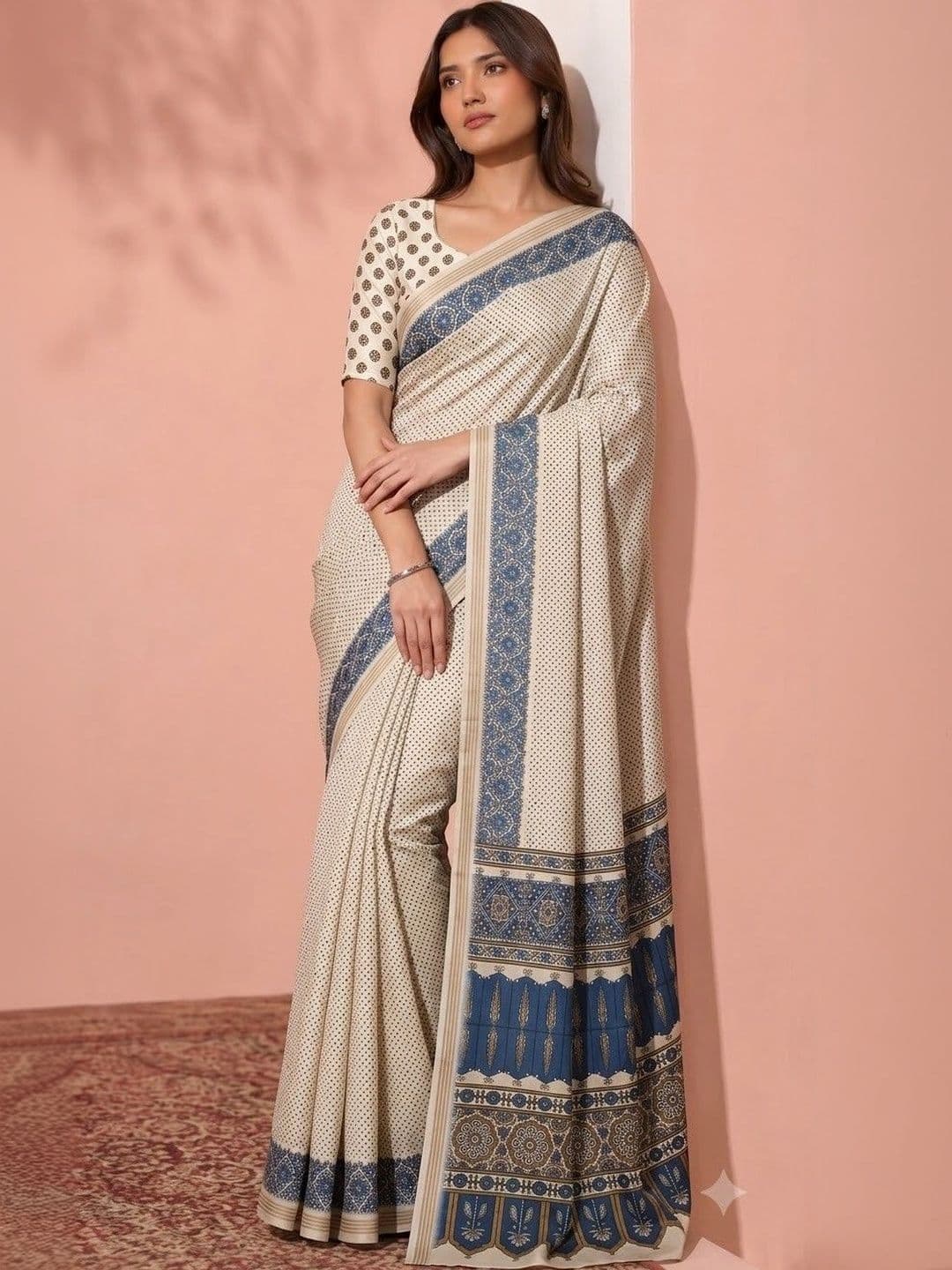 AARYAN SAREES Women Polka Dot Printed Gadwal Saree thumbnail 5
