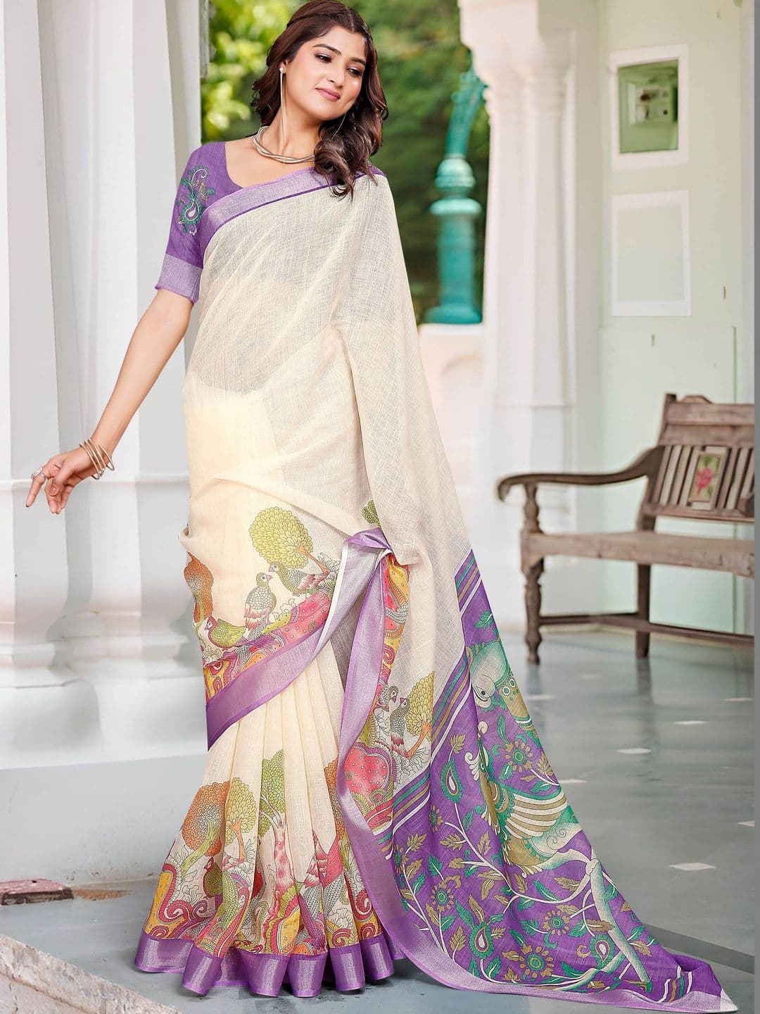 HERE&NOW Women Cotton Linen Digital Print Saree - view 1