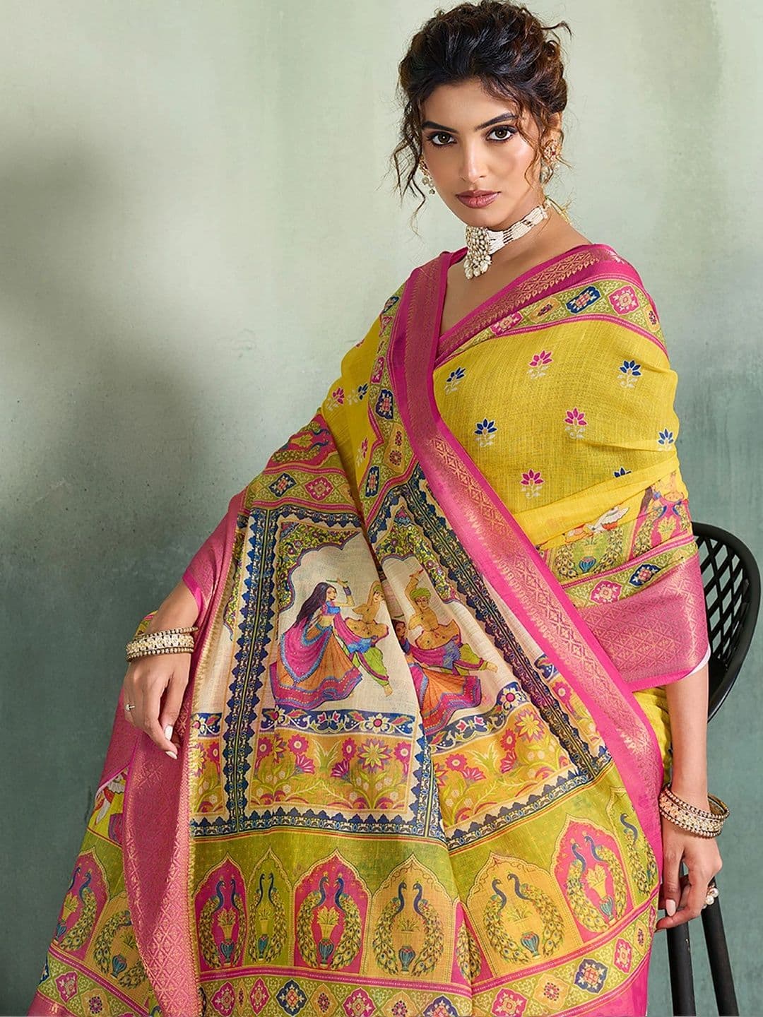 KALINI Zari Designer Block Print Saree thumbnail 3