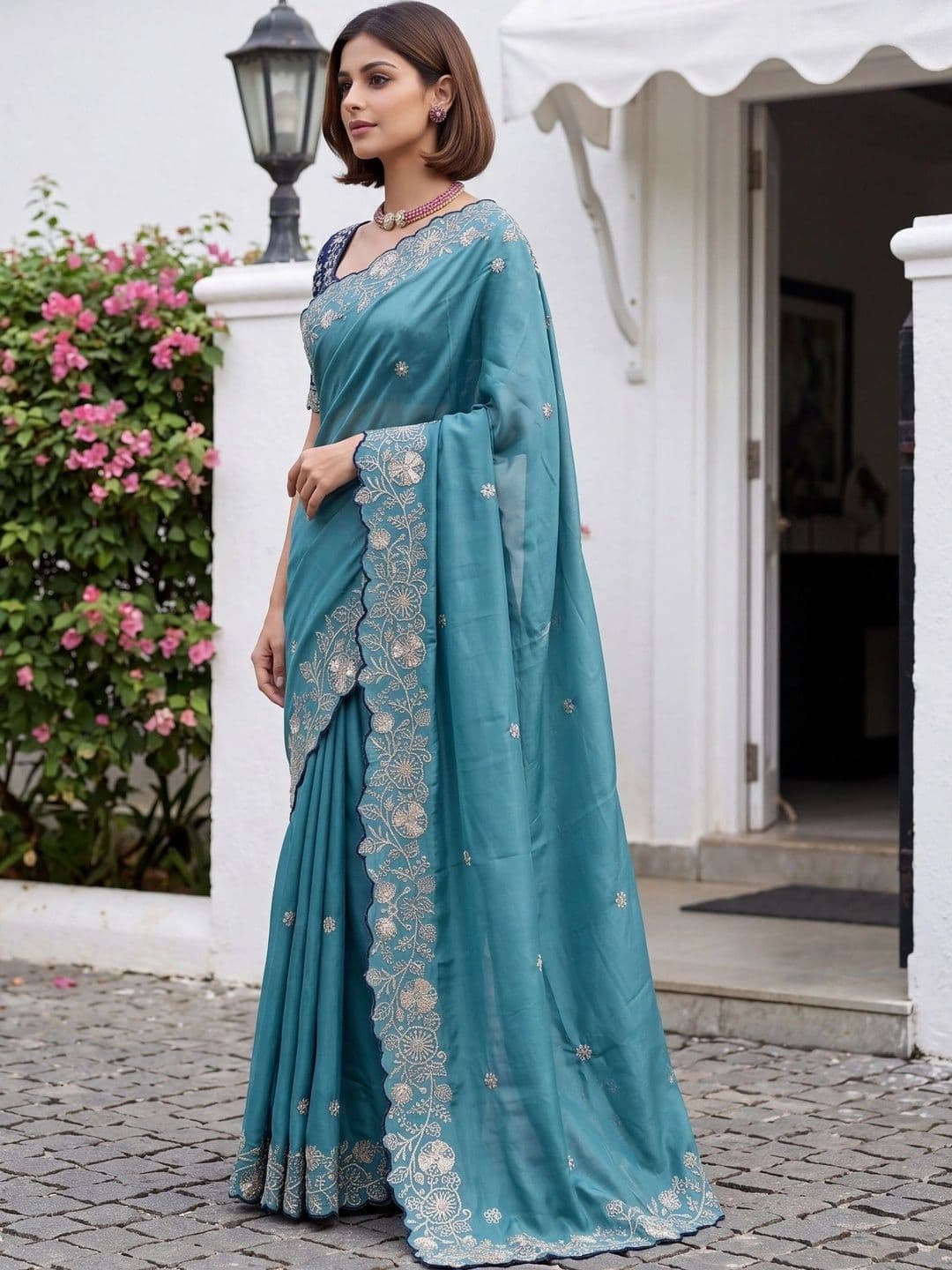 Kandora Floral Embroidered Pure Georgette Designer Saree thumbnail 4