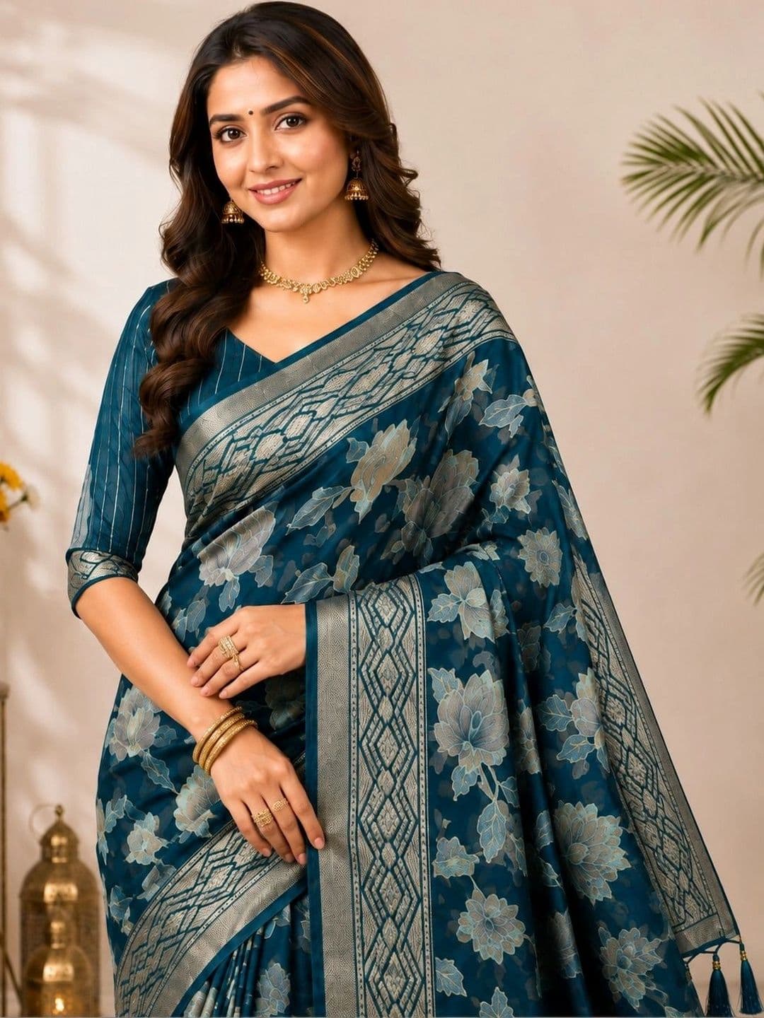 Moda Rapido Floral Zari Brasso Saree thumbnail 4