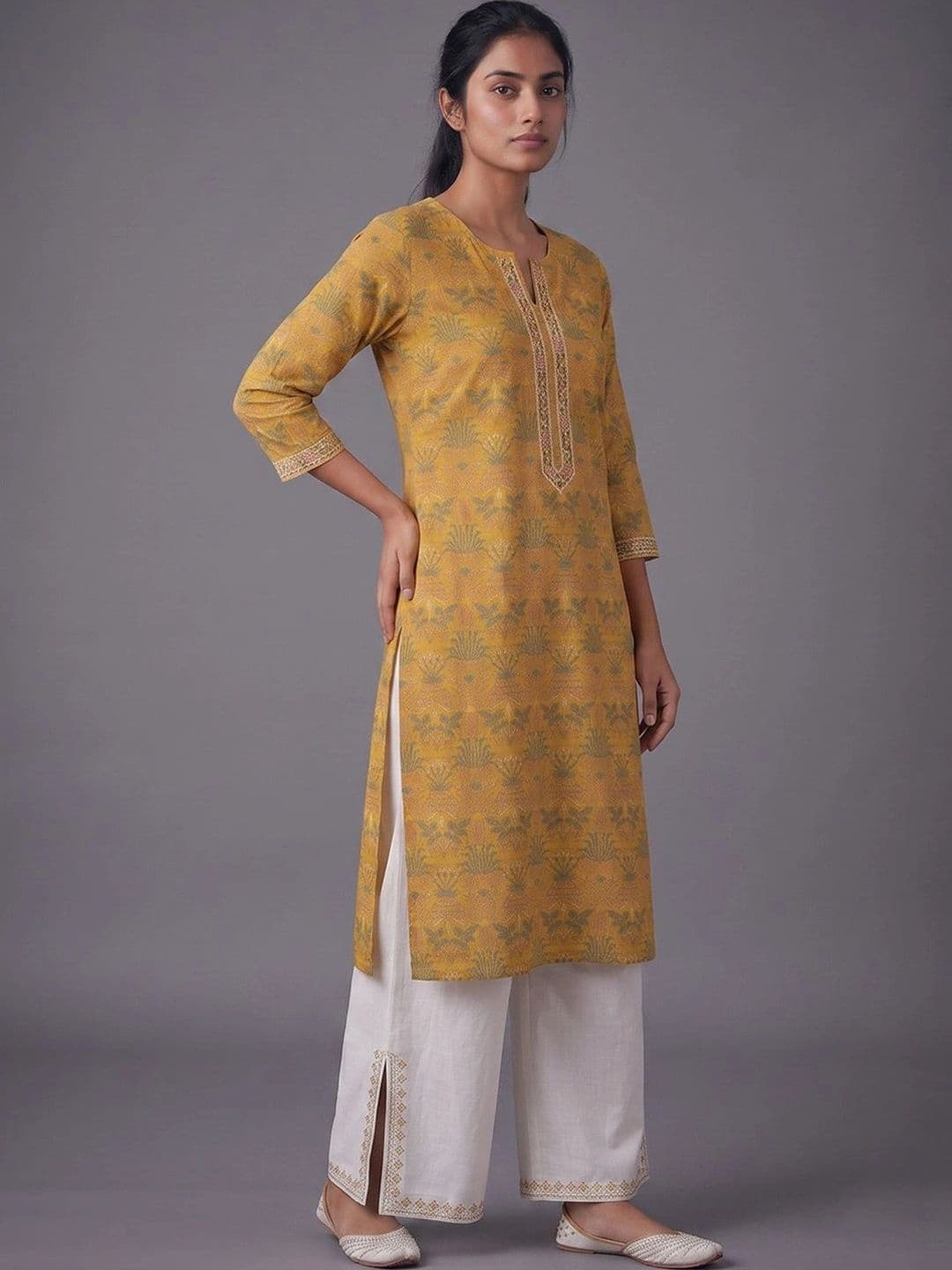 Navibhu Botanical Printed V-Neck Kurti thumbnail 4