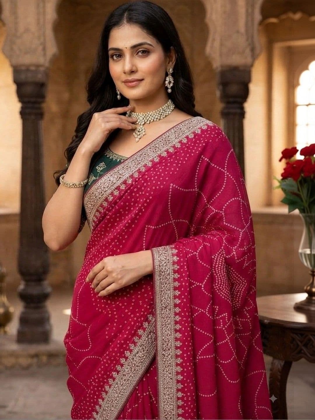 SmileyFashion Bandhani Embroidered Art Silk Designer Saree thumbnail 4