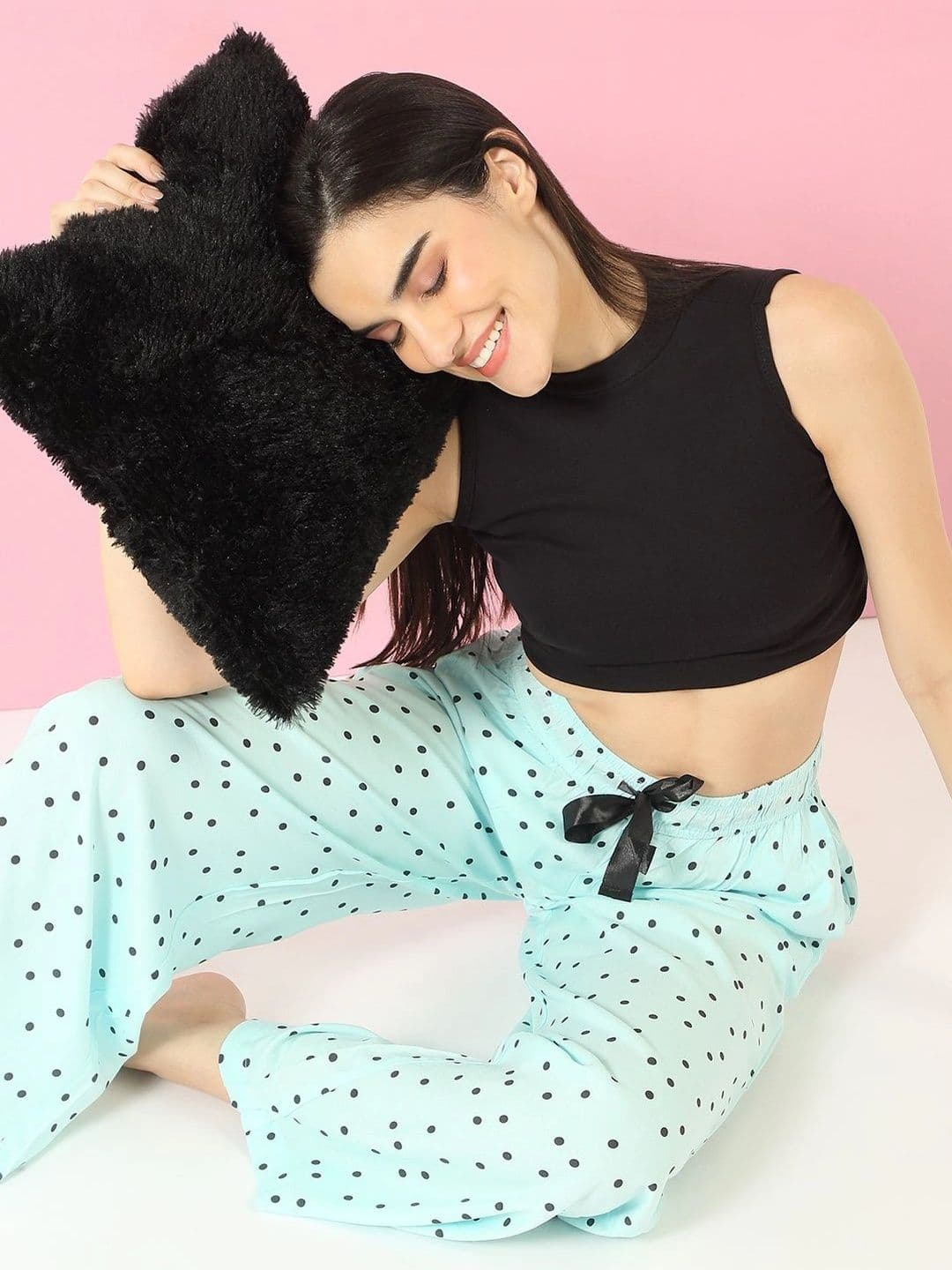 Sweet Dreams Women Polka Dot Printed Knitted Palazzos thumbnail 4