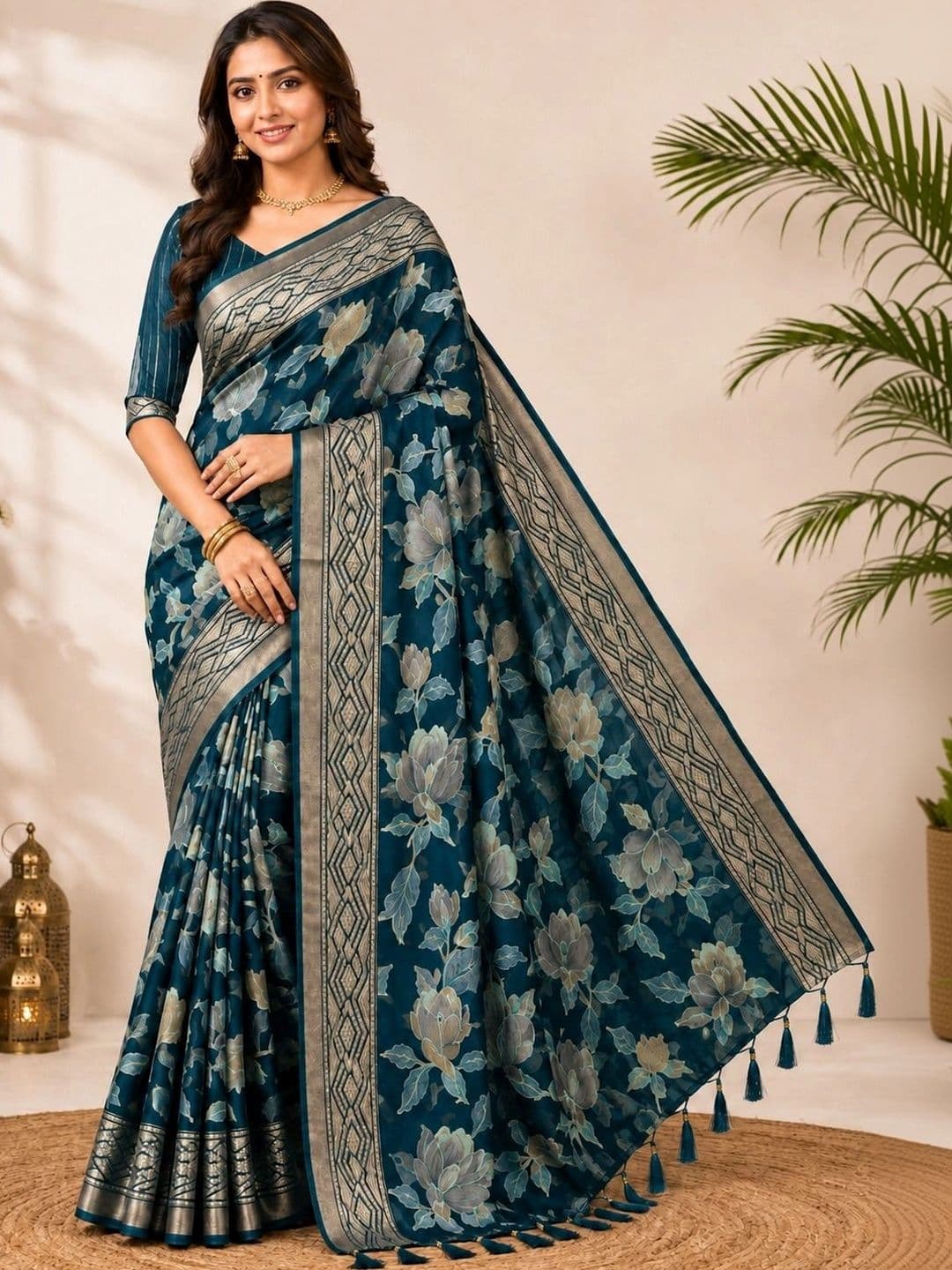 Moda Rapido Floral Zari Brasso Saree - view 1