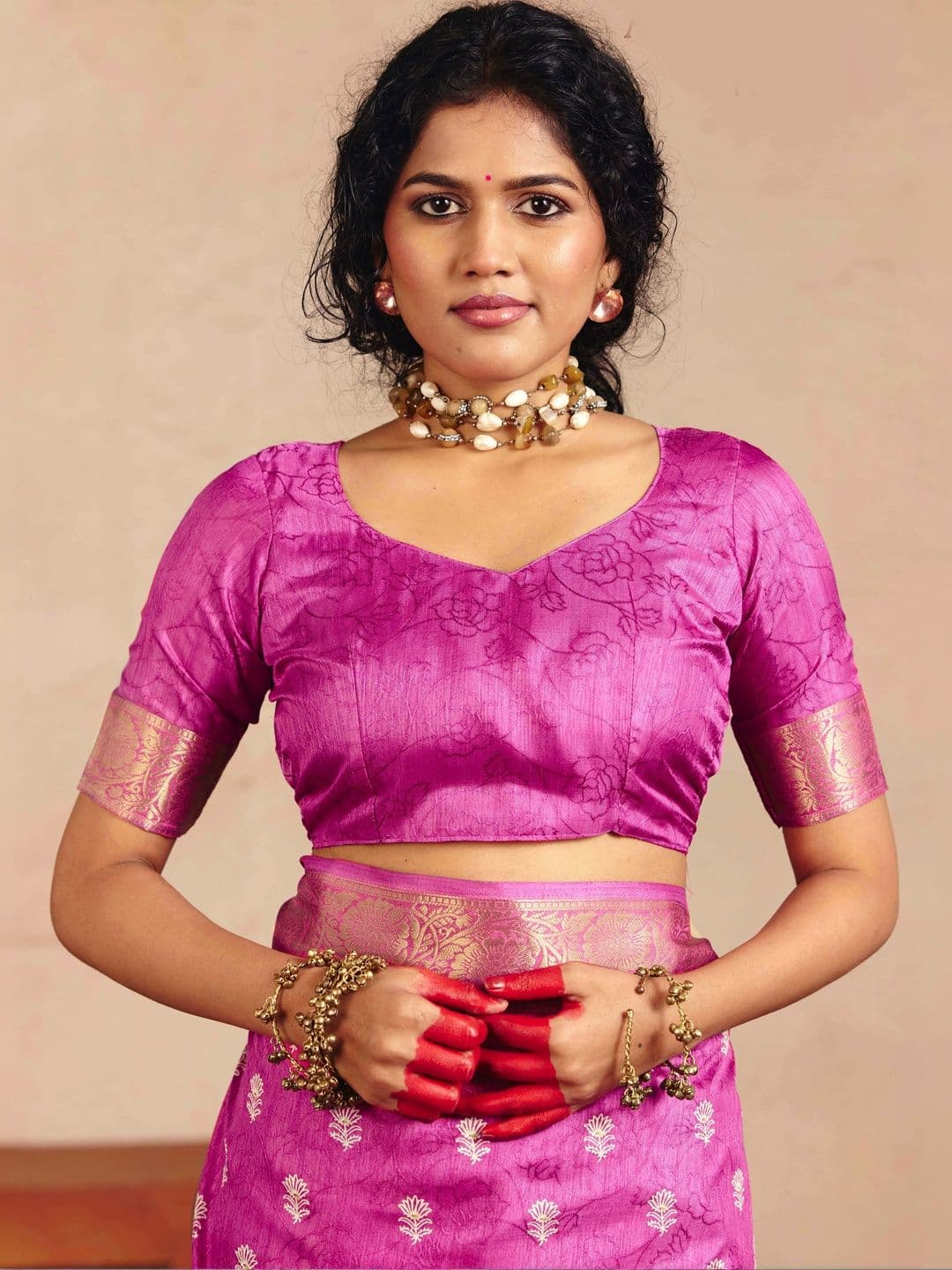 Dhaaga Ghar Ethnic Motifs Zari Silk Blend Fusion Saree thumbnail 2